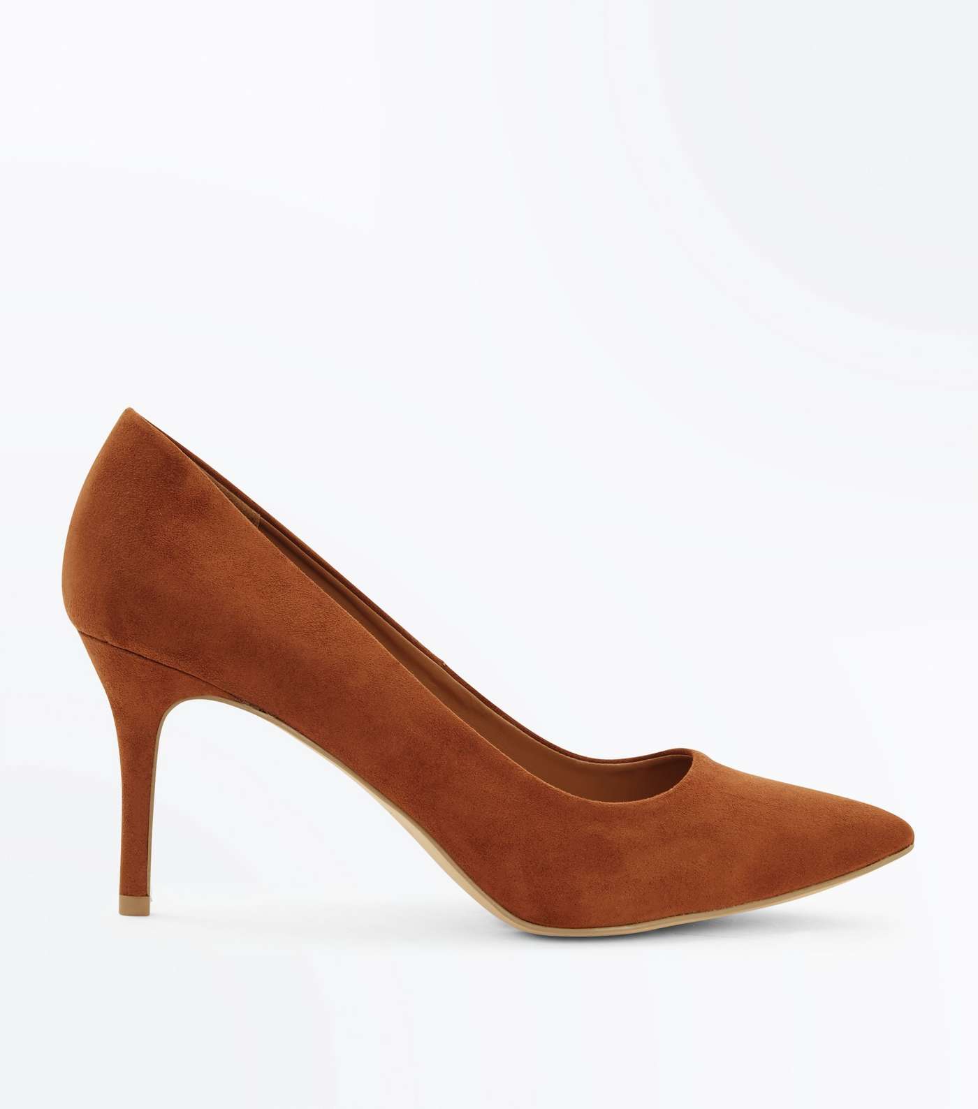 Tan Suedette Mid Heel Pointed Court Shoes