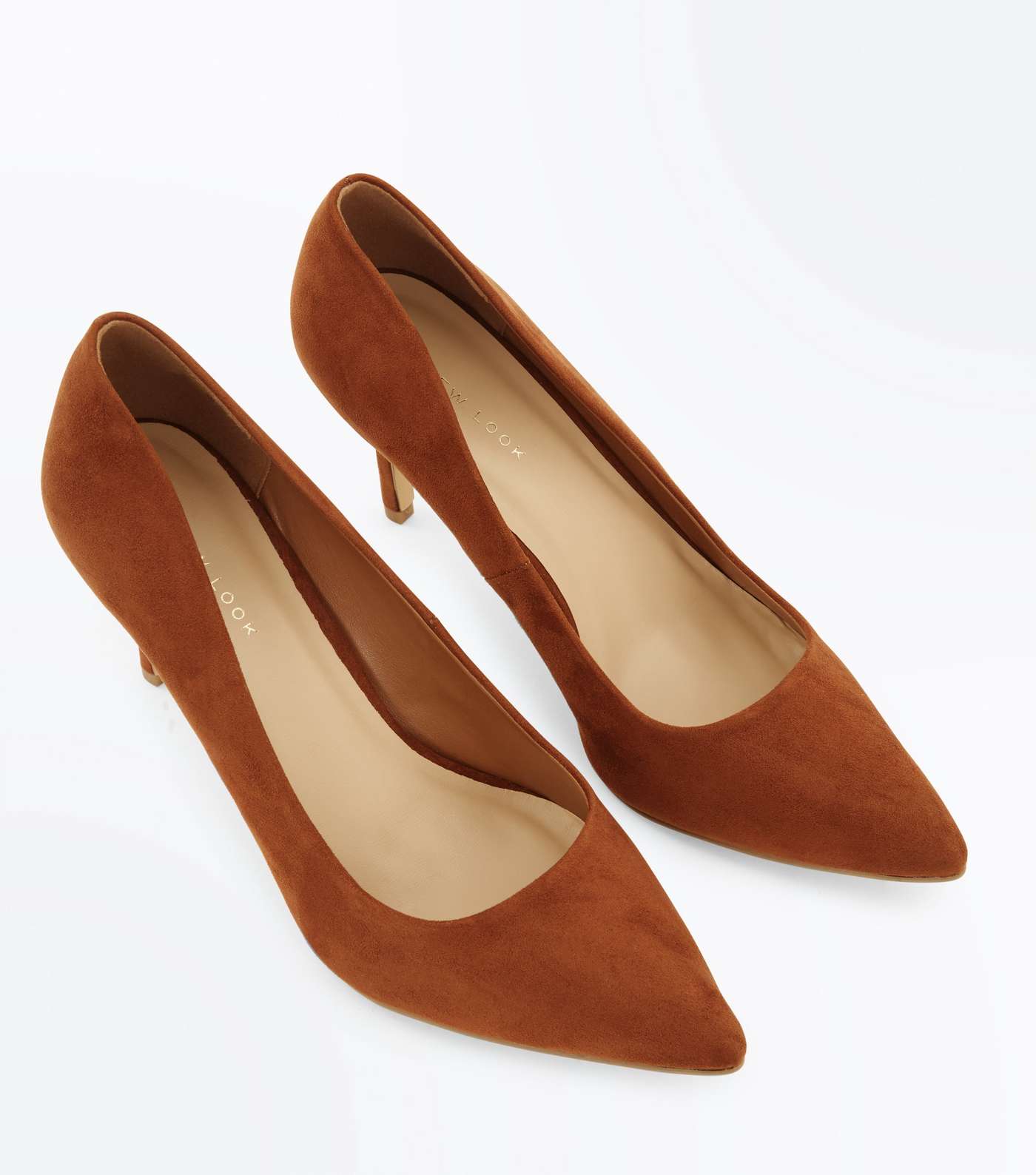 Tan Suedette Mid Heel Pointed Court Shoes Image 3
