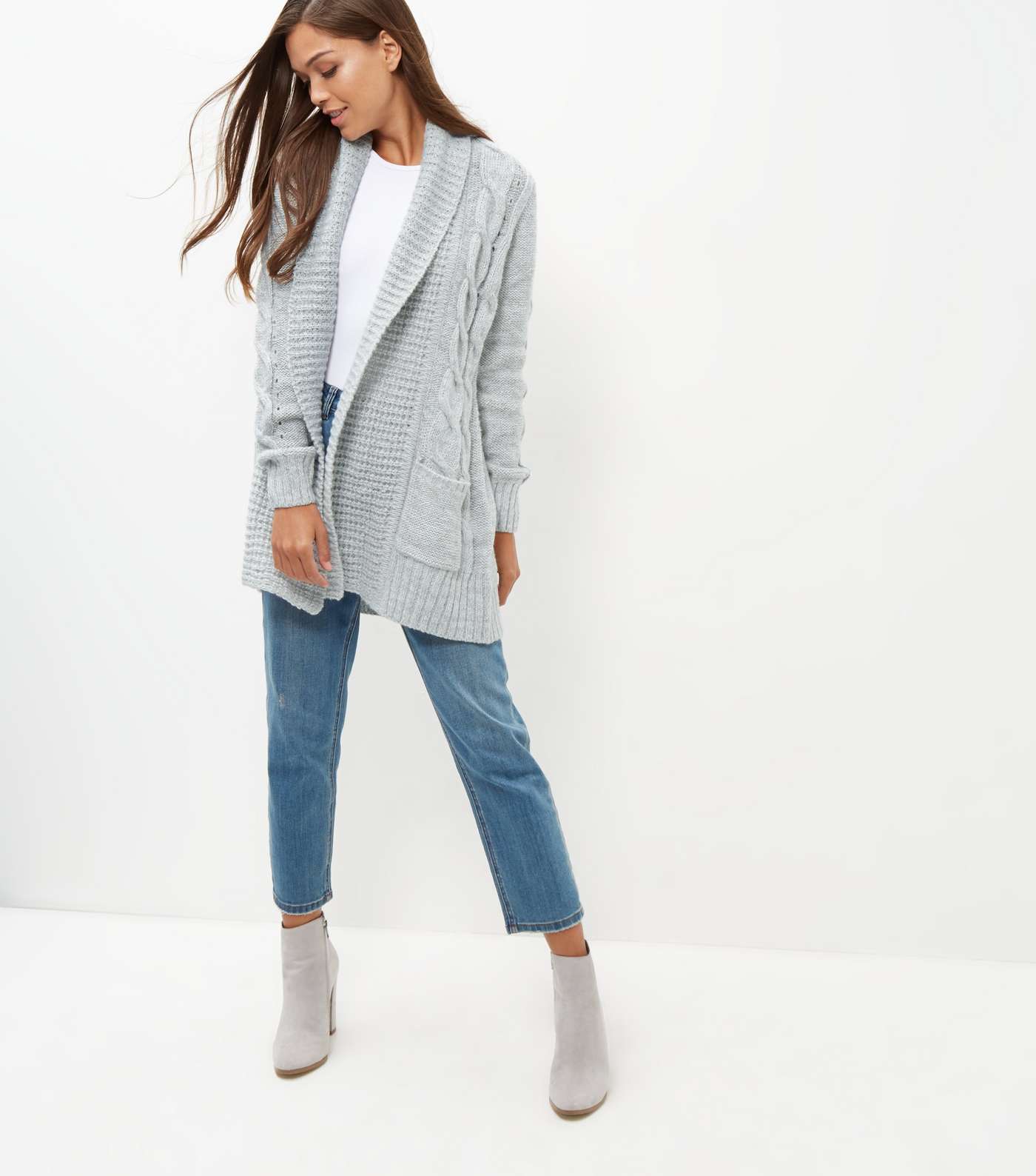 Pale Grey Cable Knit Cardigan  Image 2