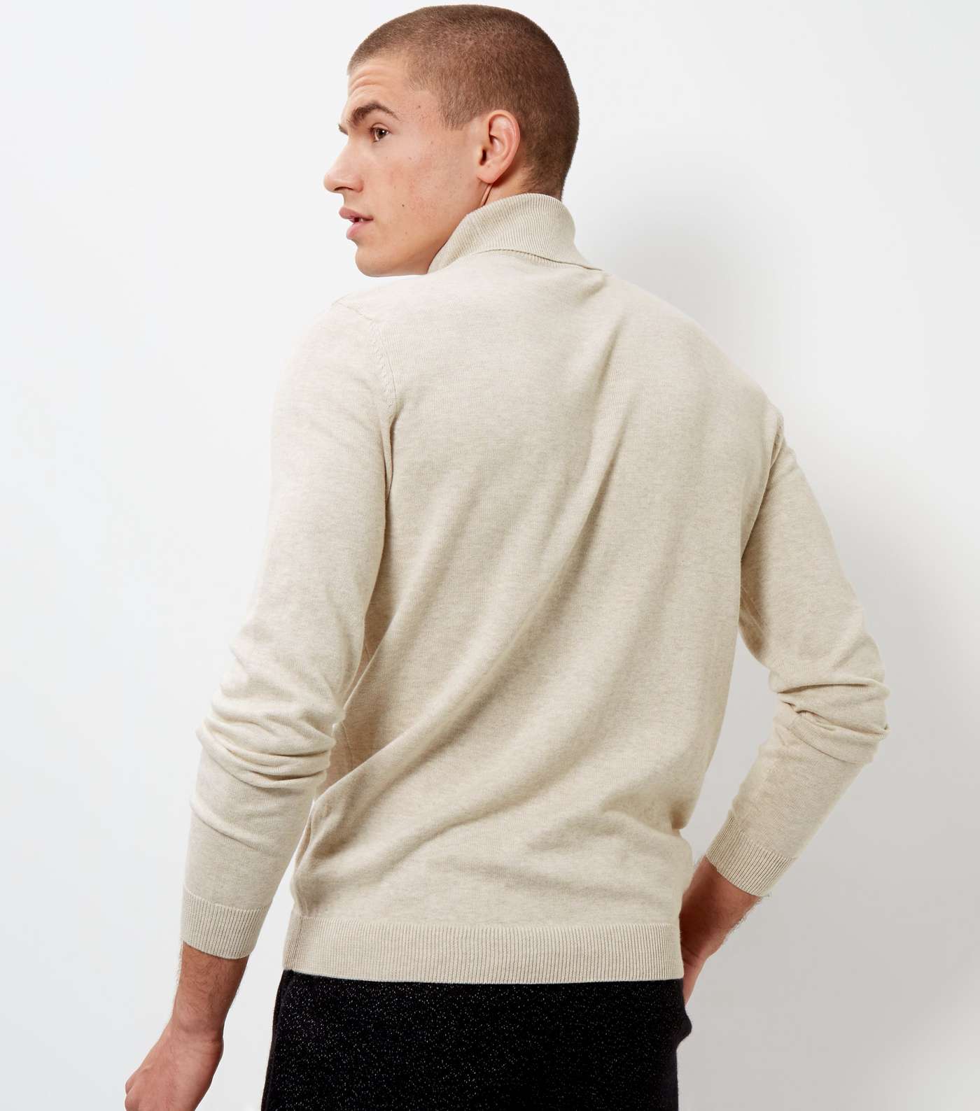 Oatmeal Cotton Roll Neck Jumper Image 3