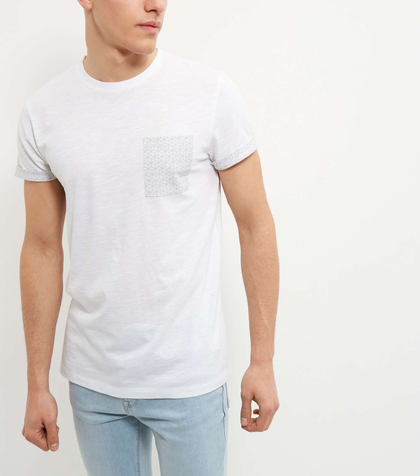White Geo Print Pocket T-Shirt