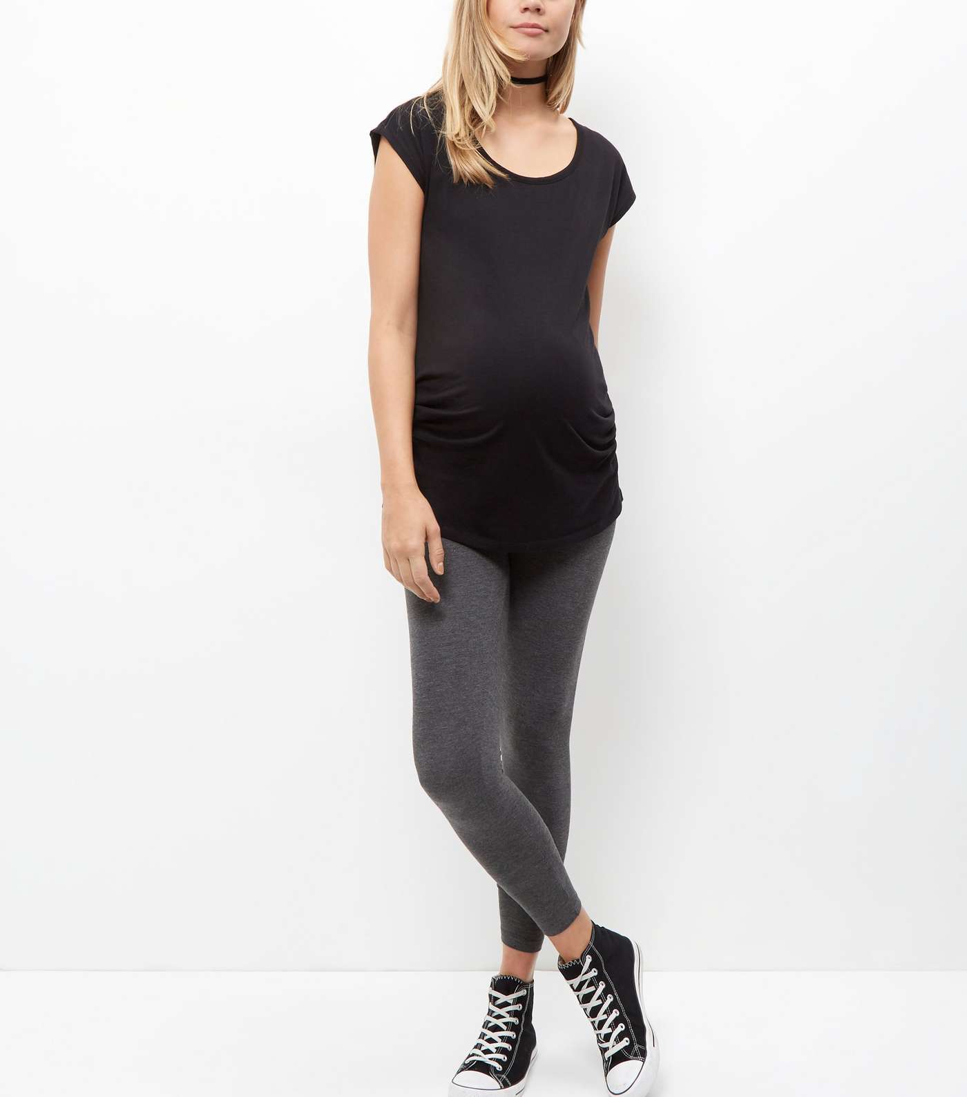 Maternity 2 Pack Grey and Black Over Bump Leggings Image 3