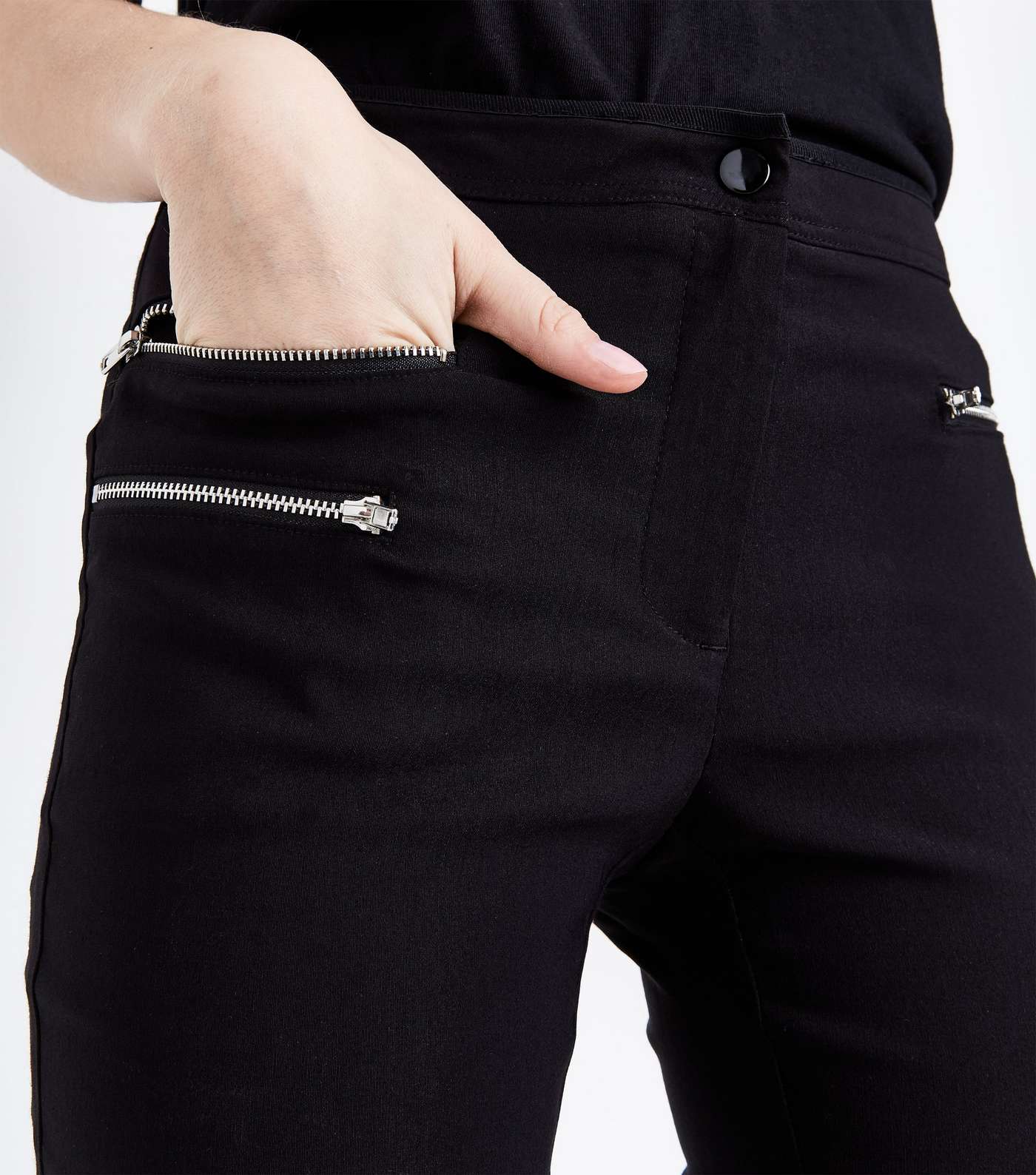 Petite Black Zip Pocket Stretch Slim Leg Trousers Image 5