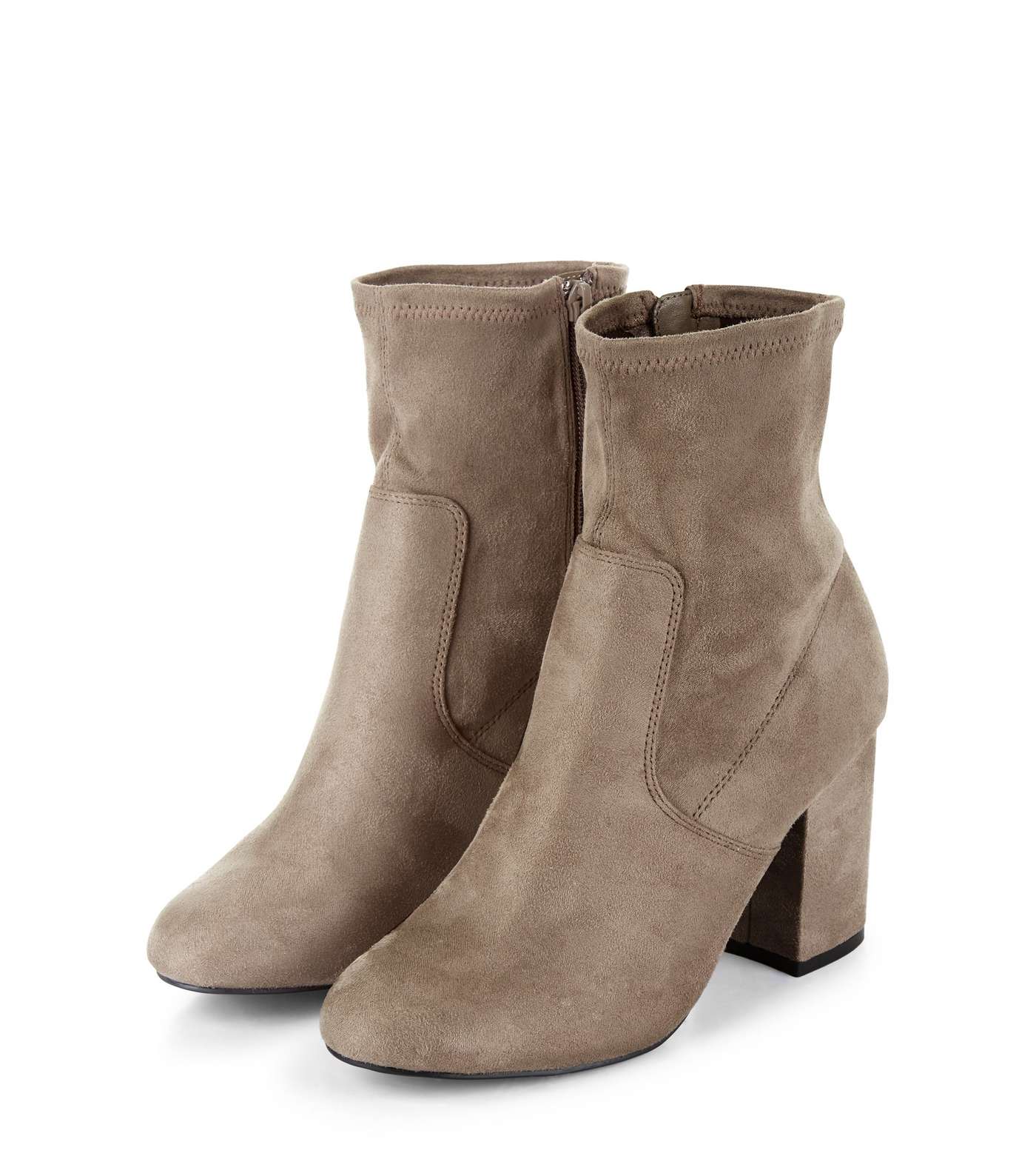 Grey Suedette Block Heel High Ankle Boots  Image 3