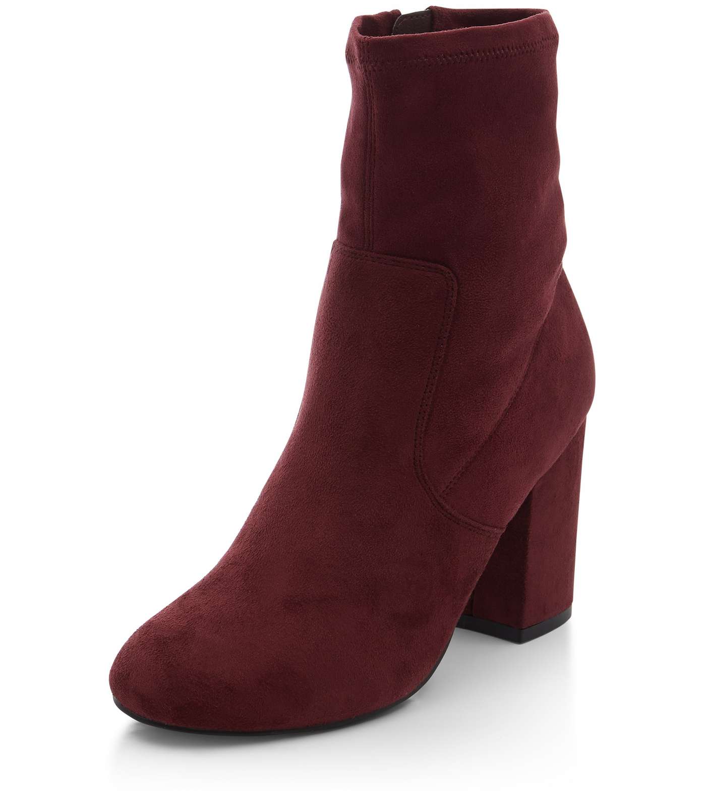 Dark Red Suedette Block Heel Boots  Image 5