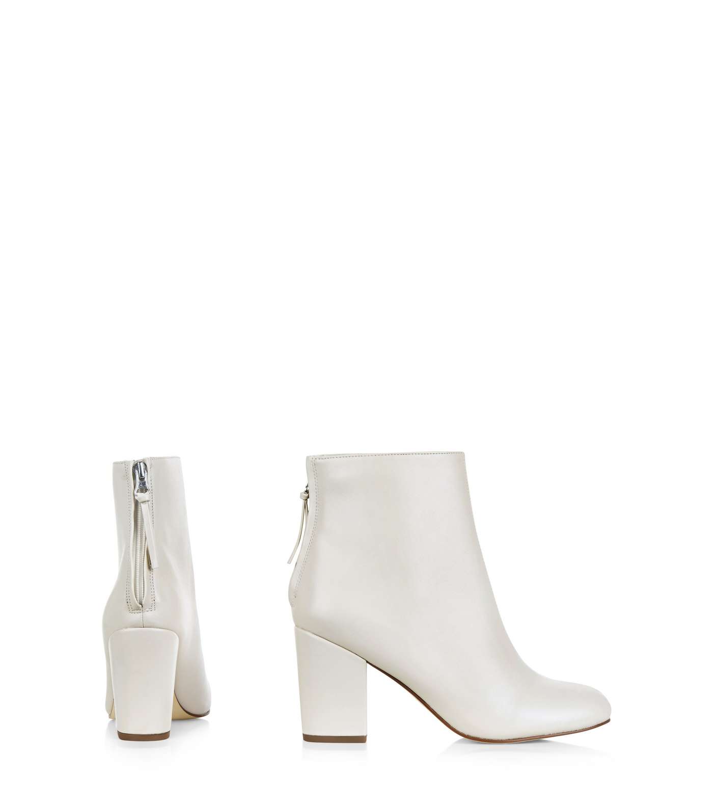 Cream Leather-Look Pointed Block Heel Ankle Boots  Image 4
