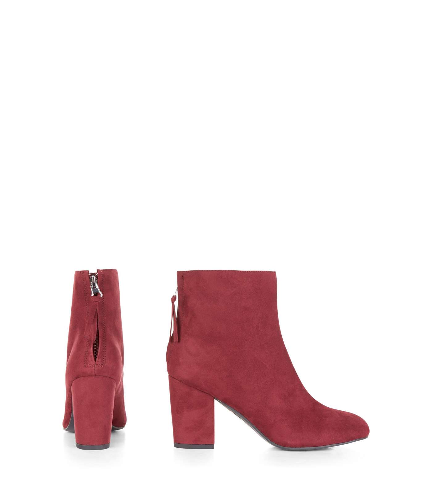 Dark Red Suedette Block Heel Boots Image 4