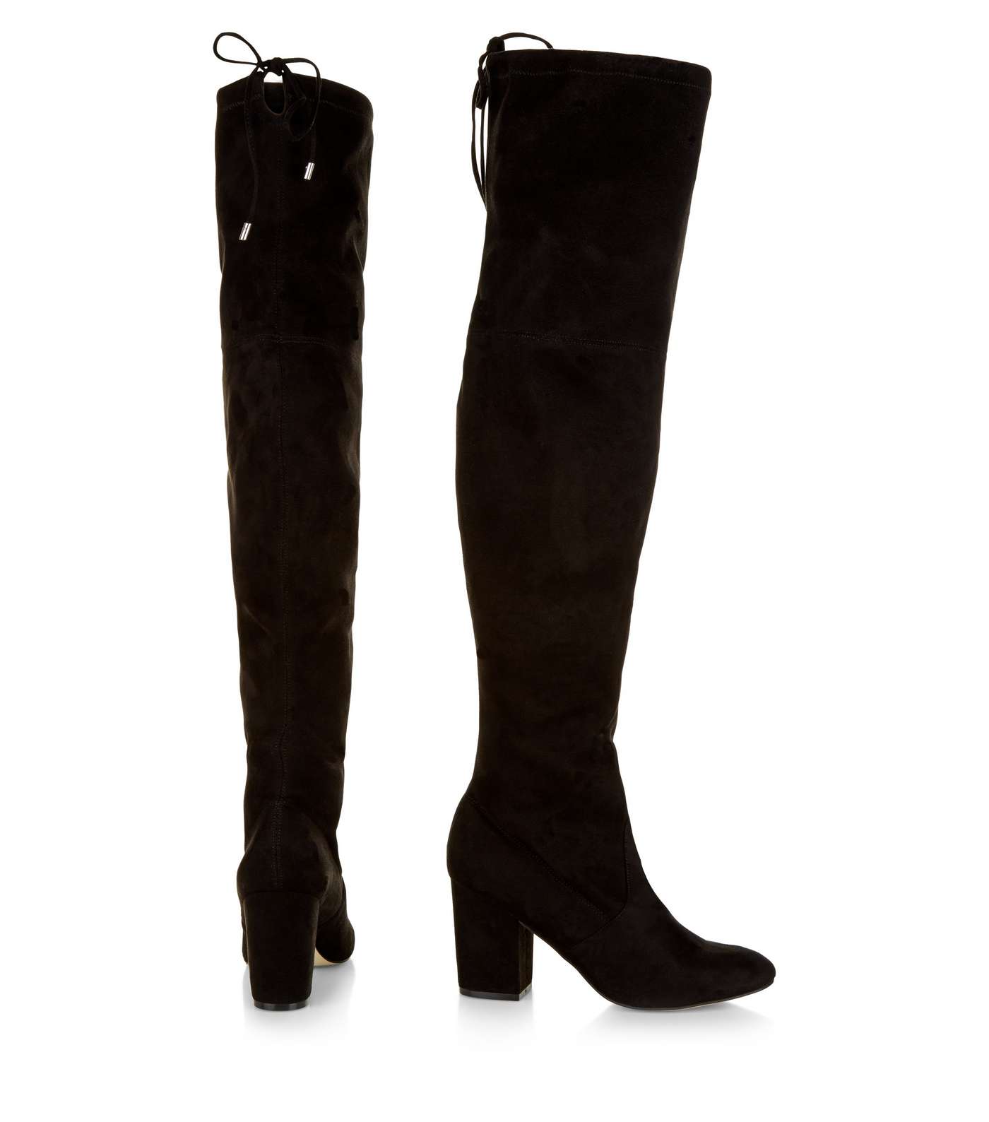 Black Suedette Tie Back Over The Knee Boots  Image 4