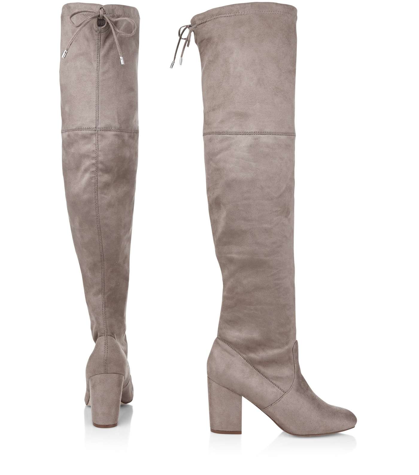 Light Brown Suedette Tie Back Over The Knee Boots Image 4