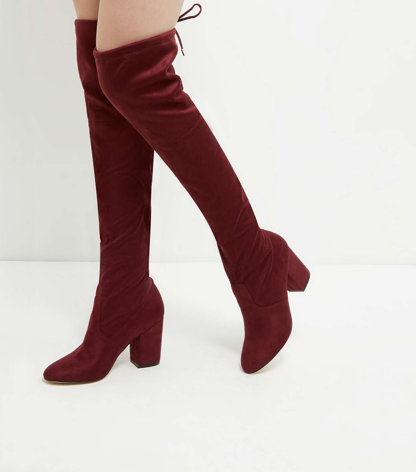 Red Suedette Tie Back Over The Knee Boots 