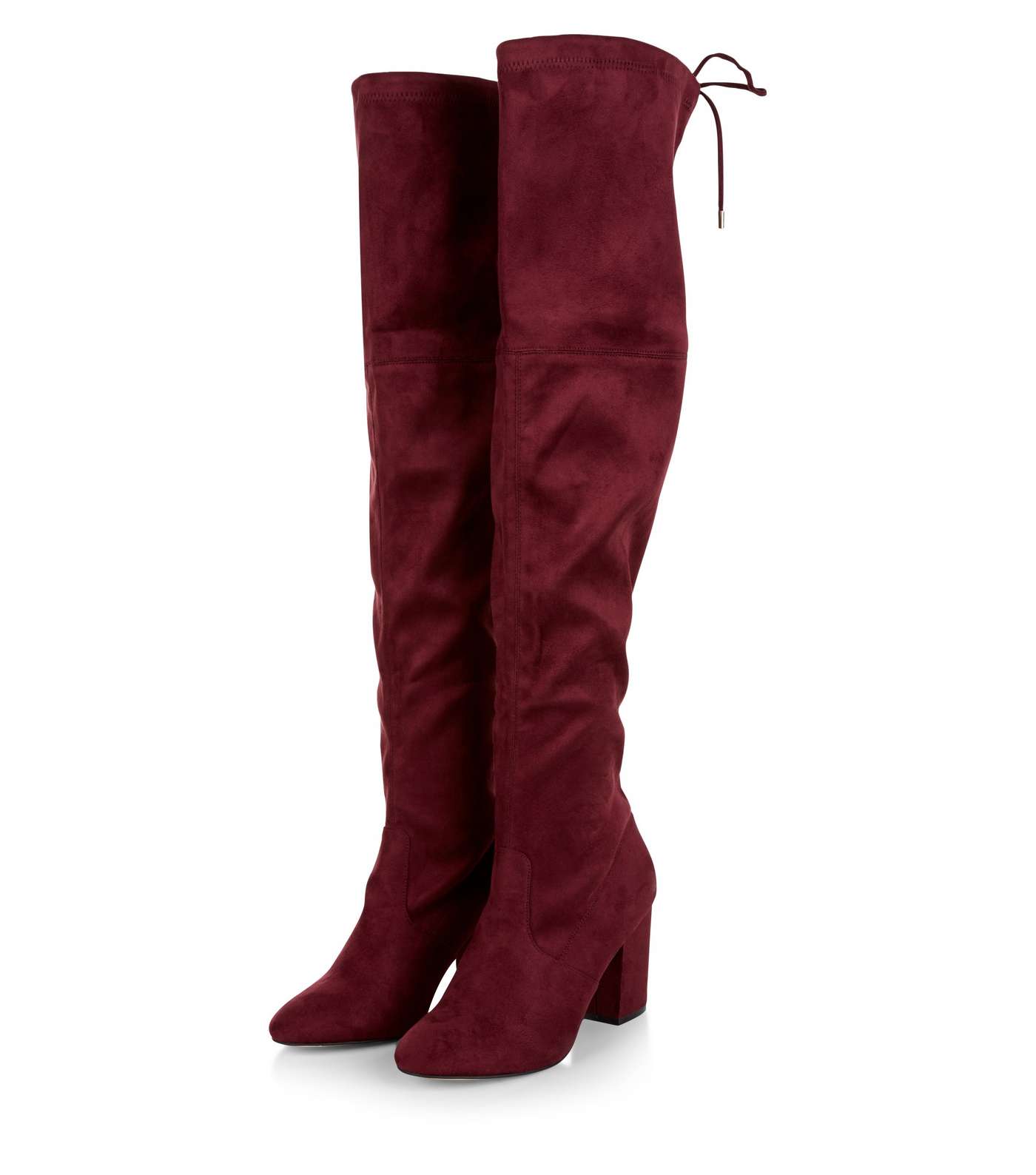 Red Suedette Tie Back Over The Knee Boots  Image 3