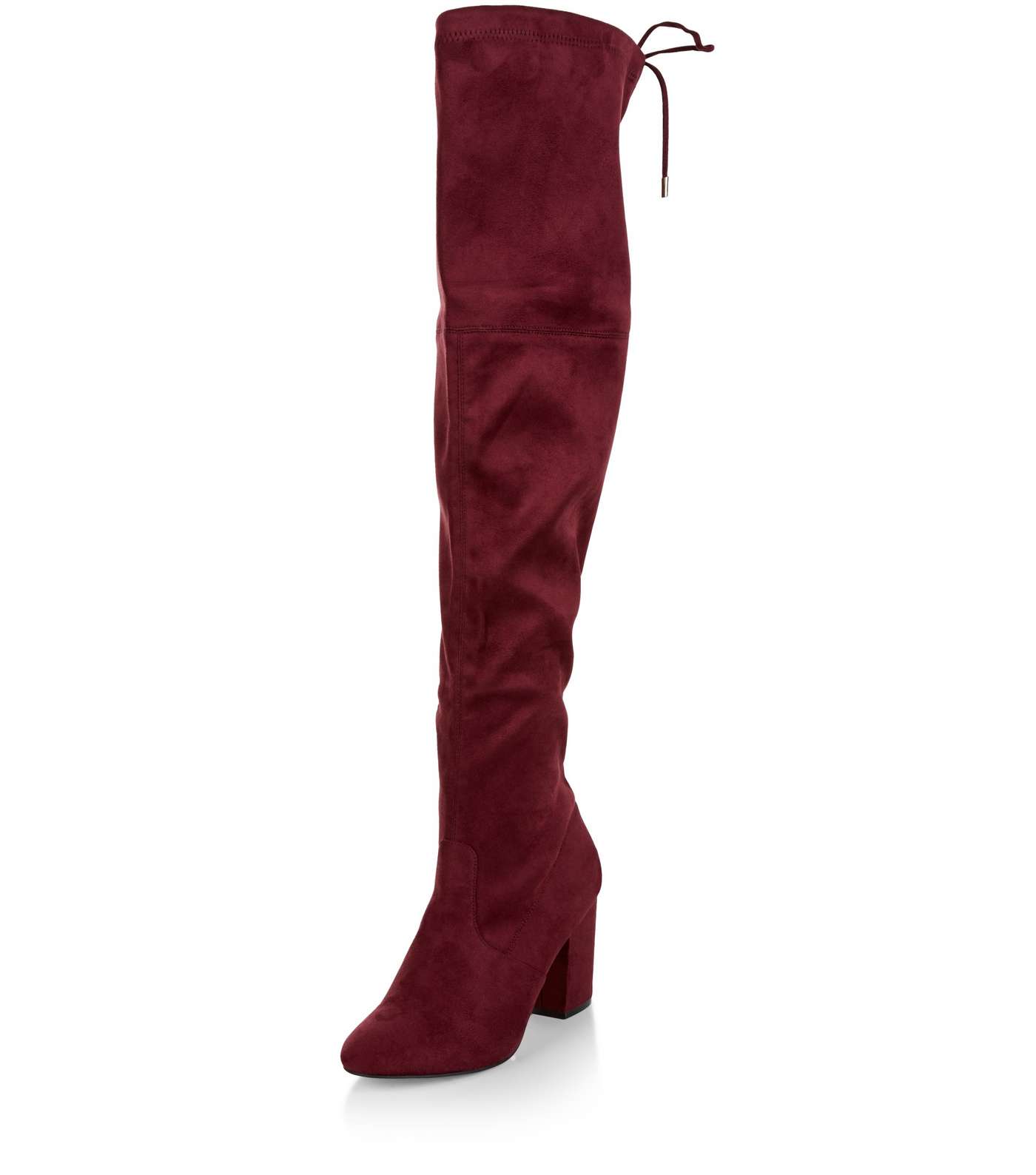 Red Suedette Tie Back Over The Knee Boots  Image 5