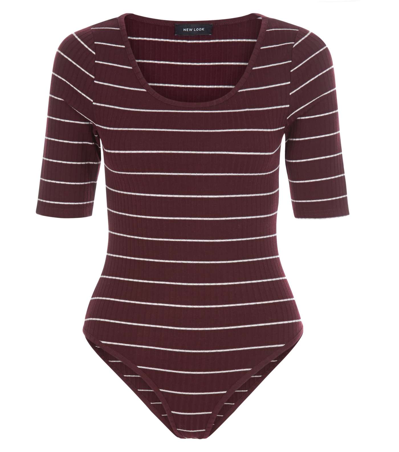 Burgundy Stripe Ribbed Bodysuit Image 4