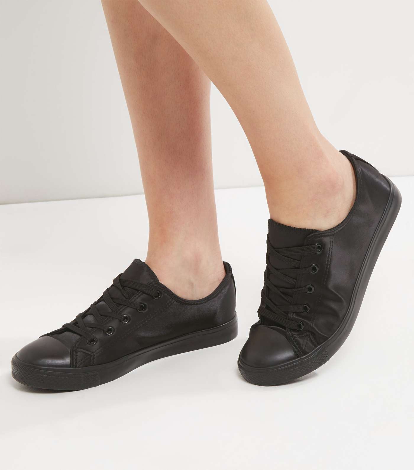 Black Sateen Lace Up Trainers