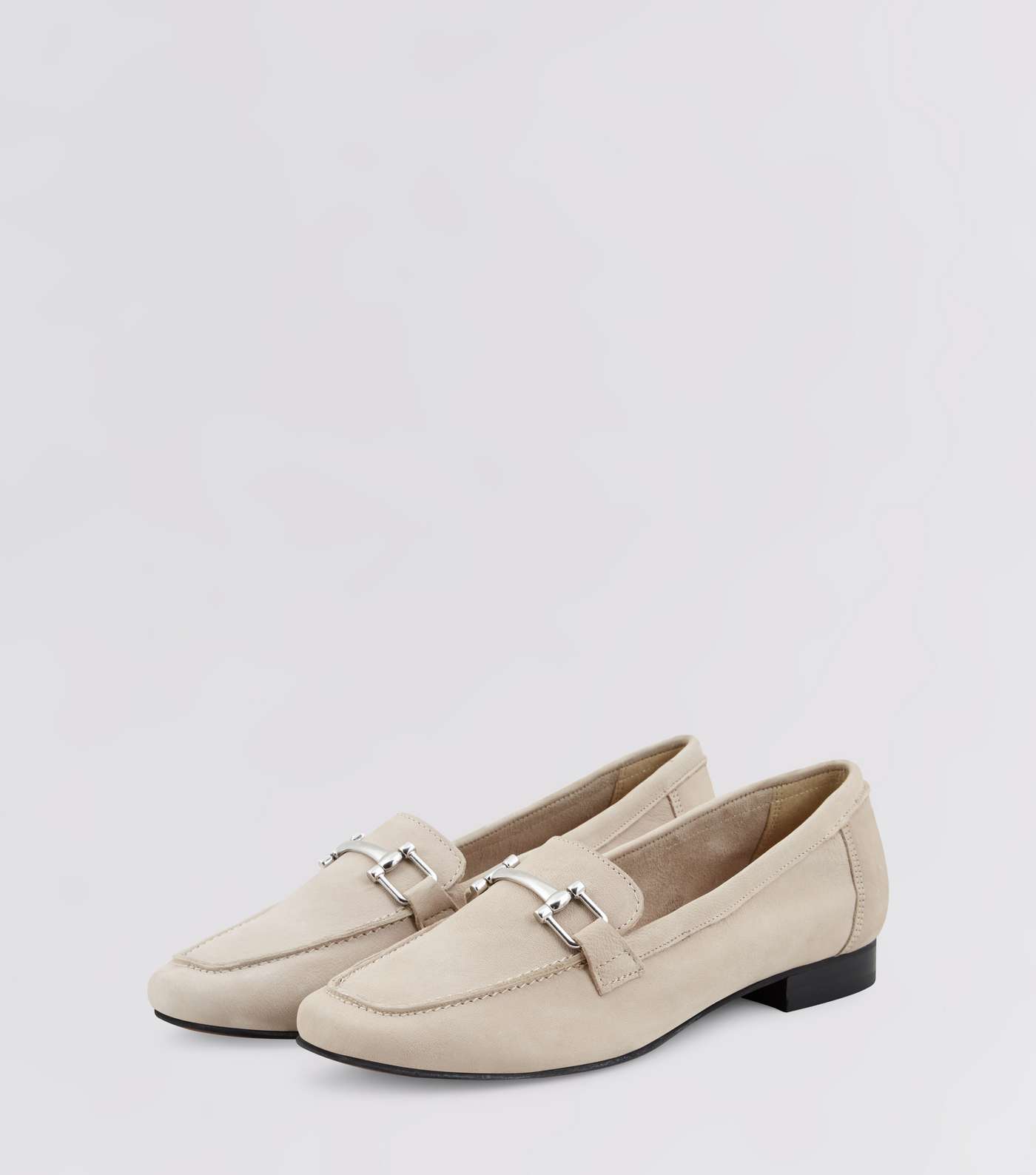Grey Leather Metal Trim Loafers Image 3