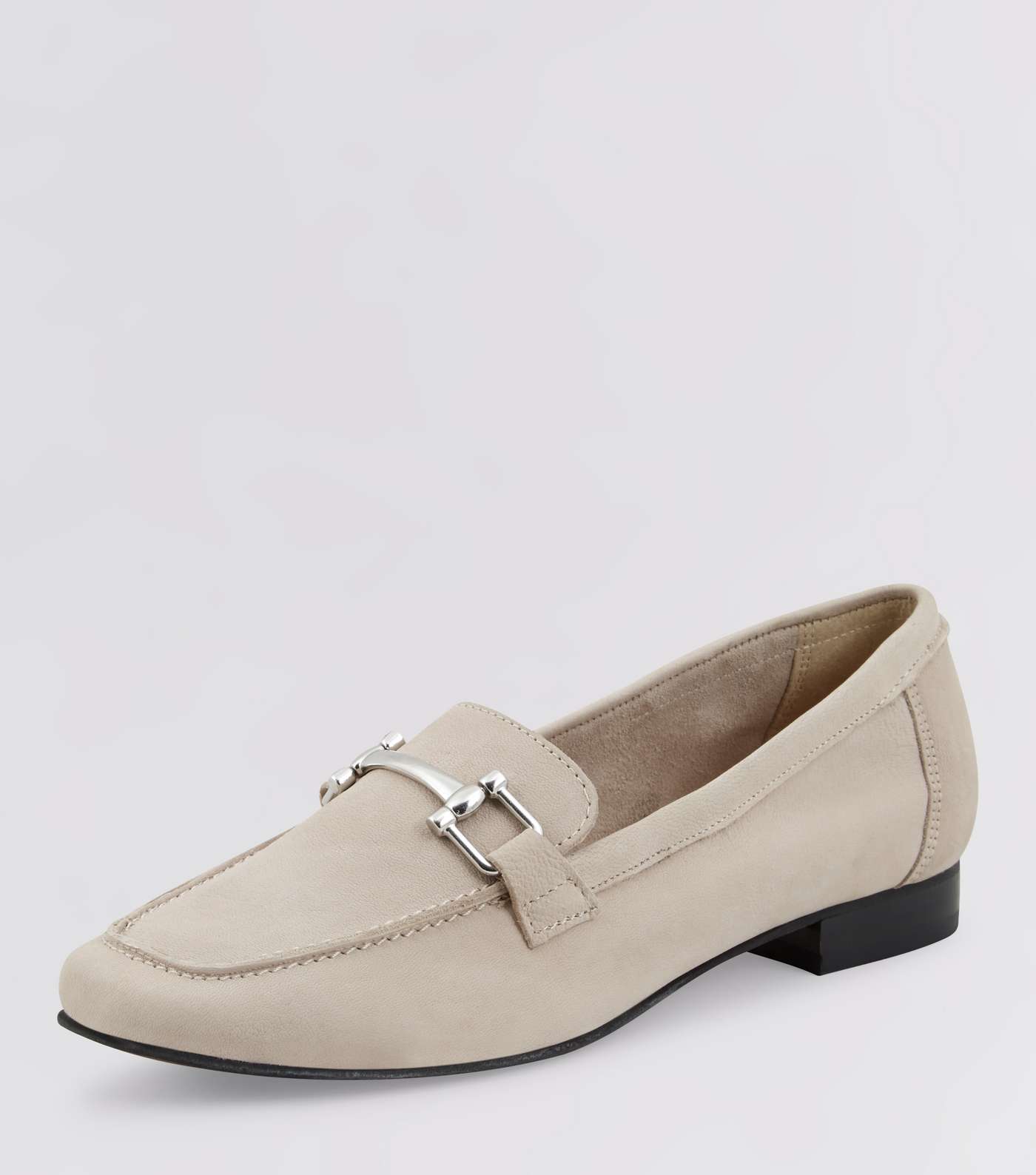 Grey Leather Metal Trim Loafers Image 5