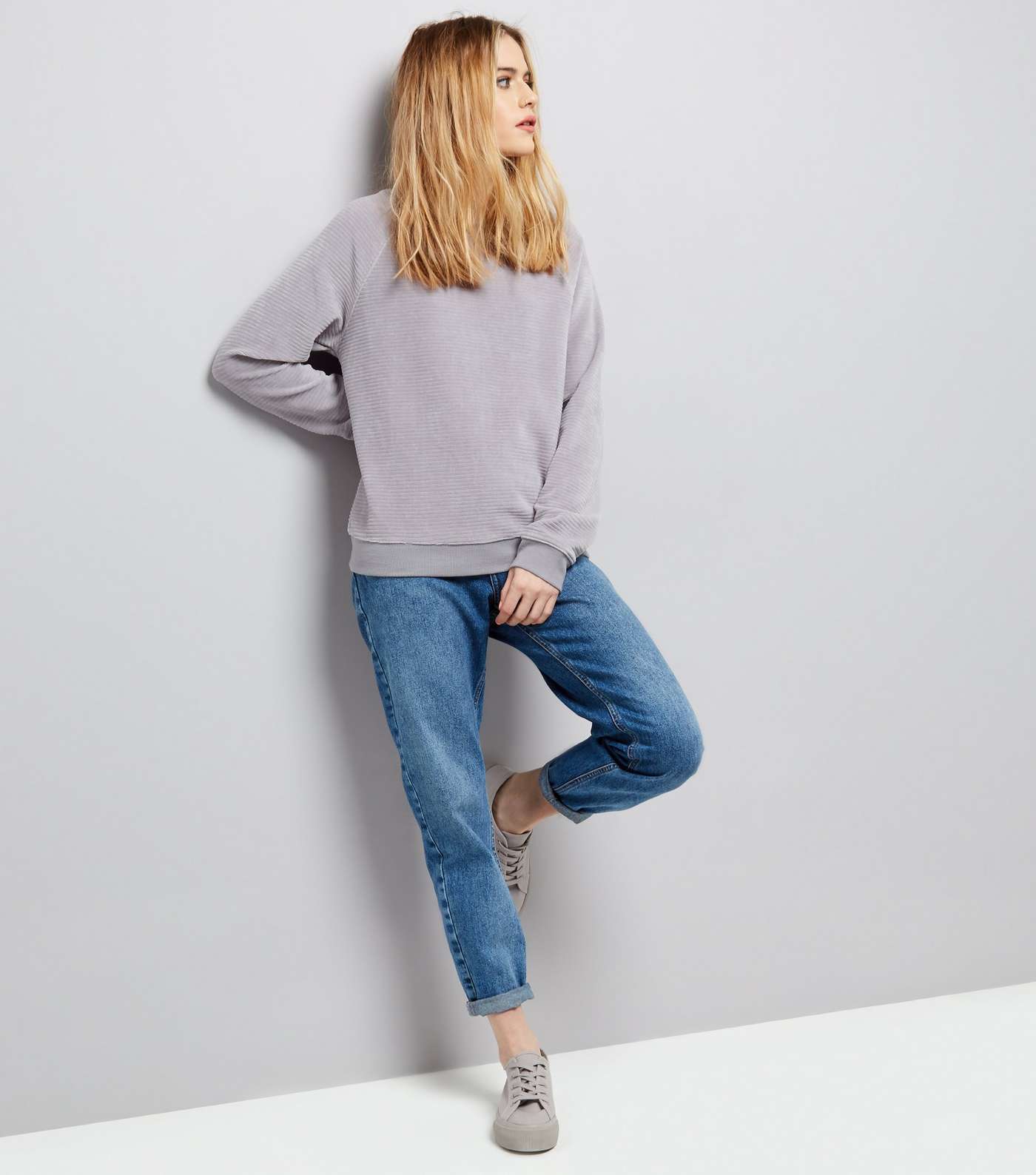 Pale Grey Velvet Long Sleeve Sweater  Image 2