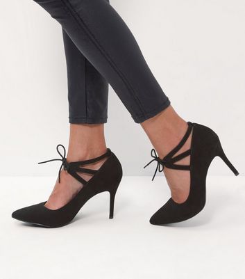 black lace up court shoes