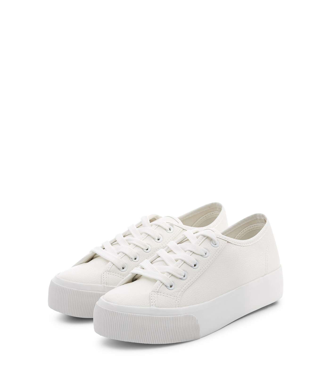 White Lace Up Platform Trainers Image 3