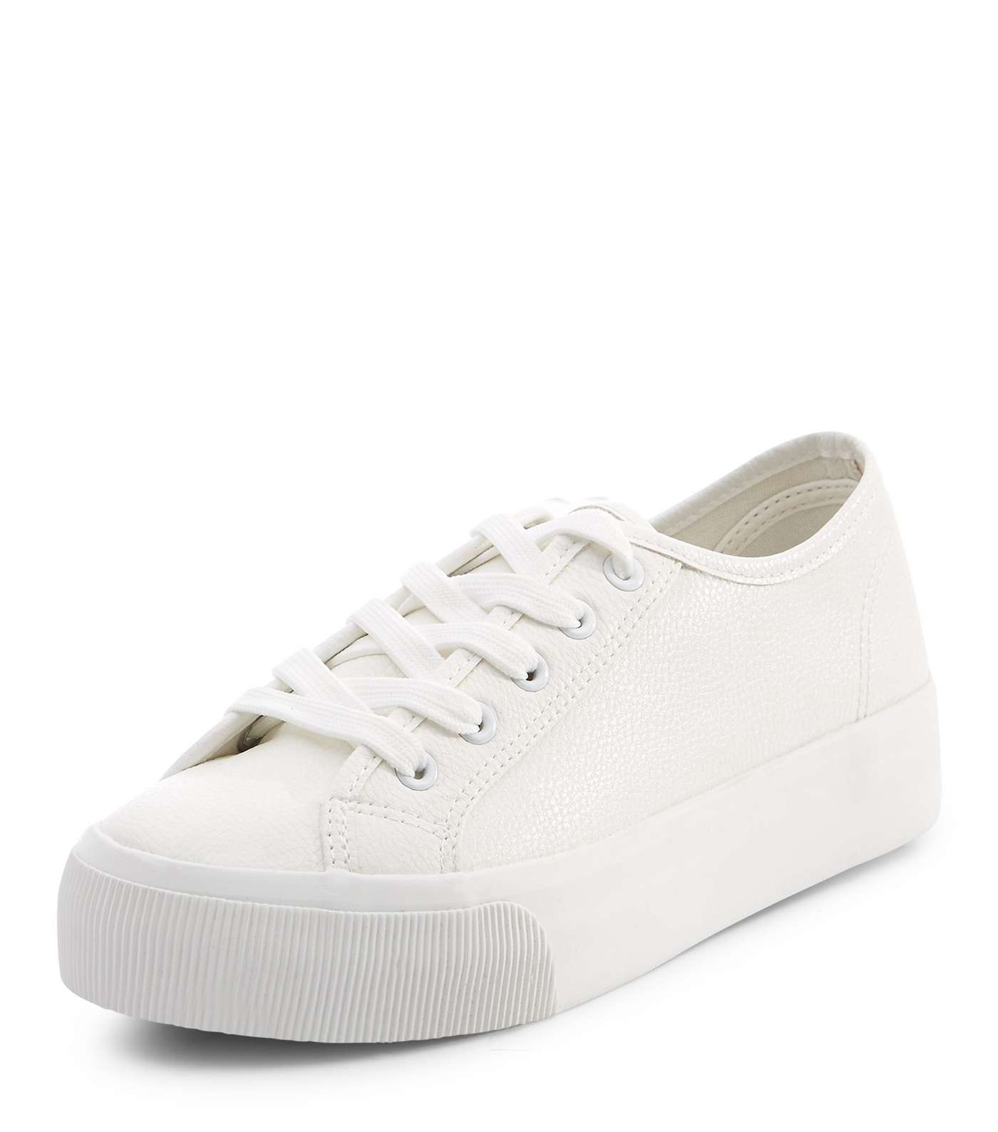 White Lace Up Platform Trainers Image 5