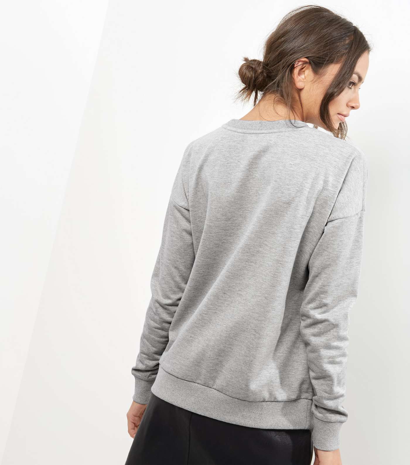 Grey Sequin Panel Long Sleeve Sweater  Image 3
