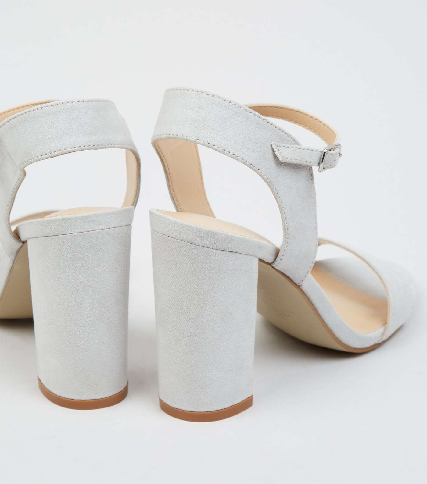 Grey Suedette Block Heel Ankle Strap Sandals Image 5