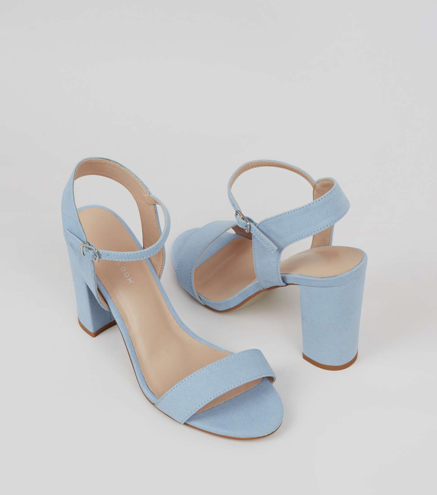 Blue Suedette Block Heel Ankle Strap Sandals Image 4