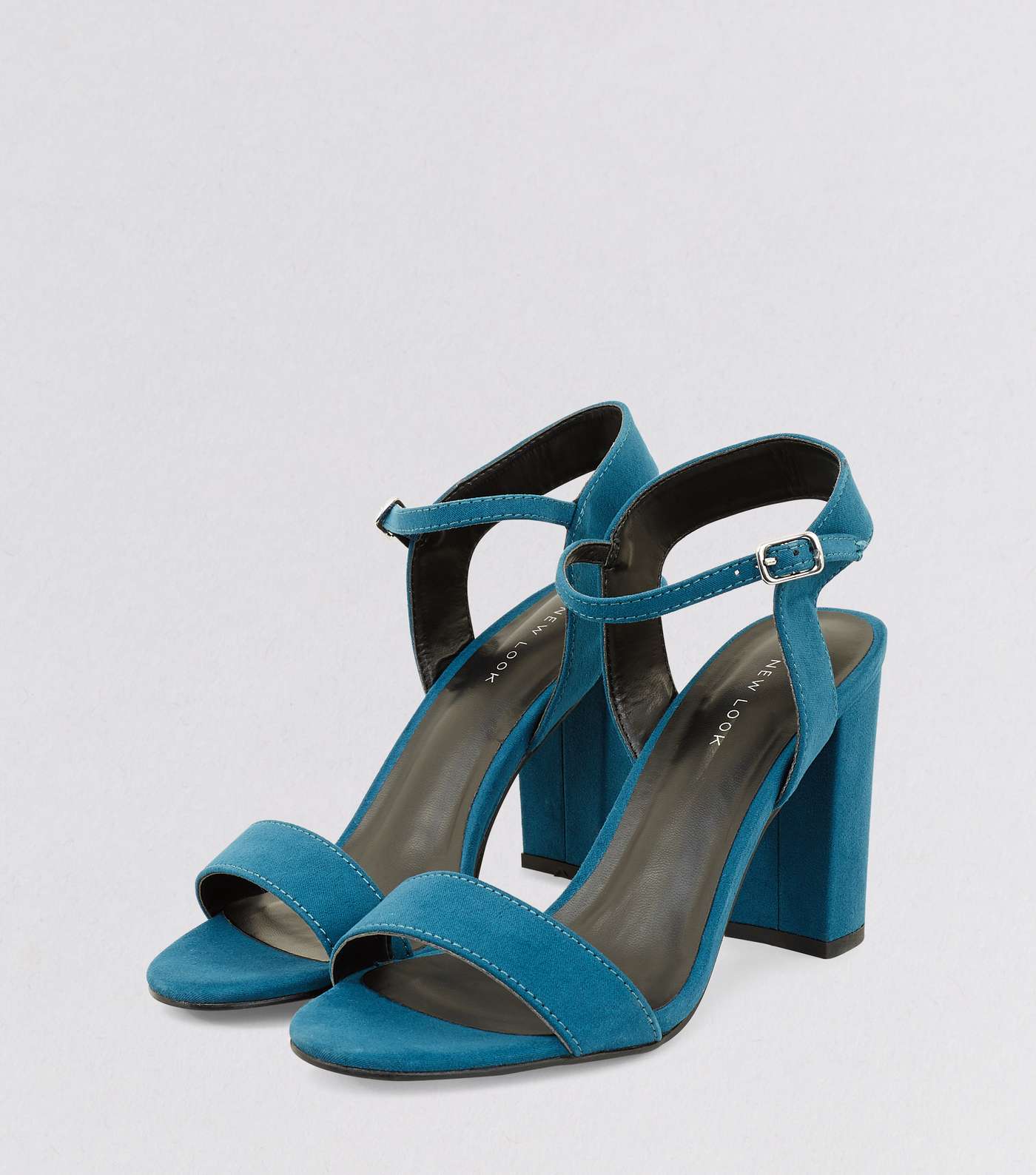 Blue Suedette Block Heel Ankle Strap Sandals Image 3