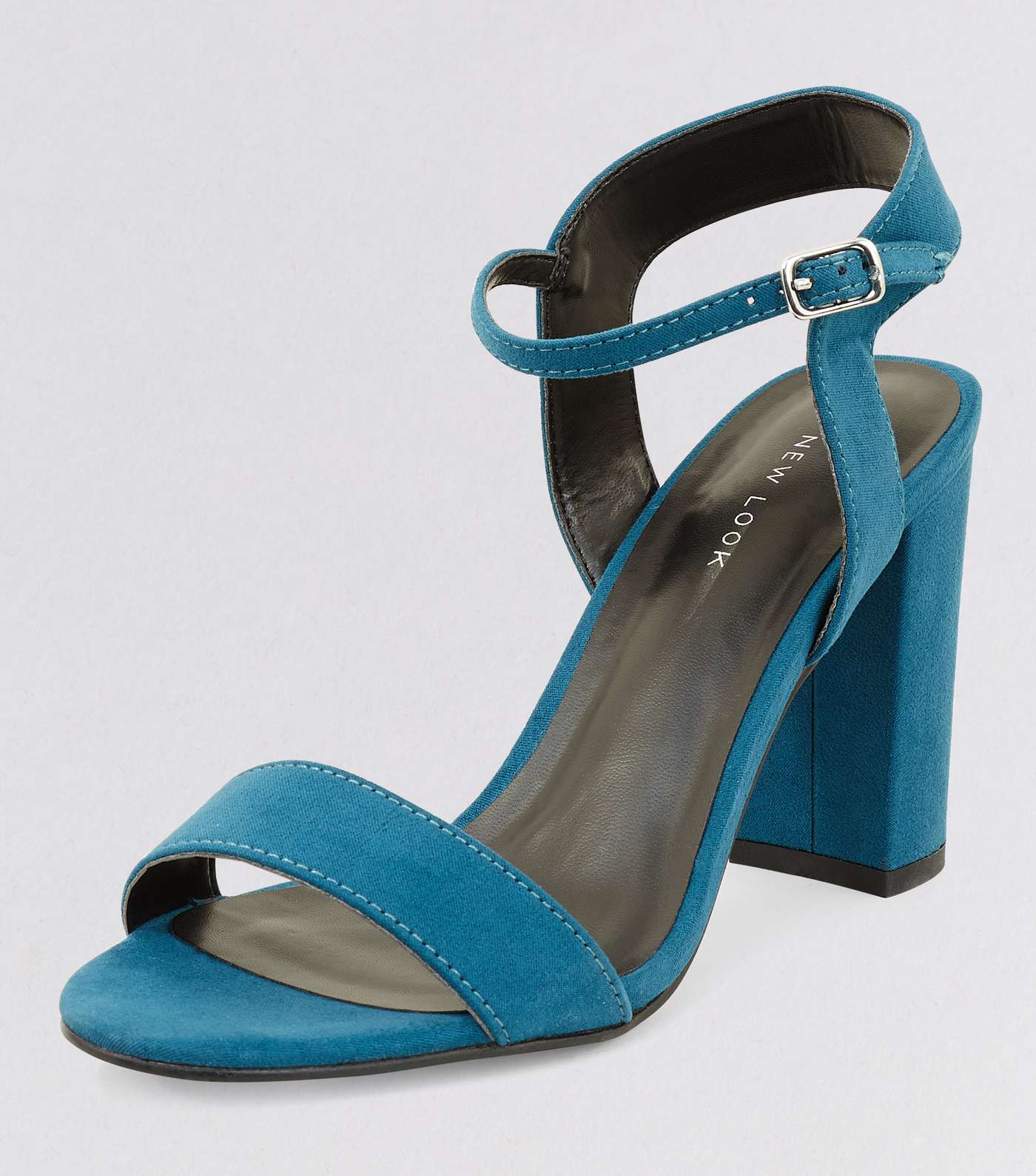 Blue Suedette Block Heel Ankle Strap Sandals Image 5