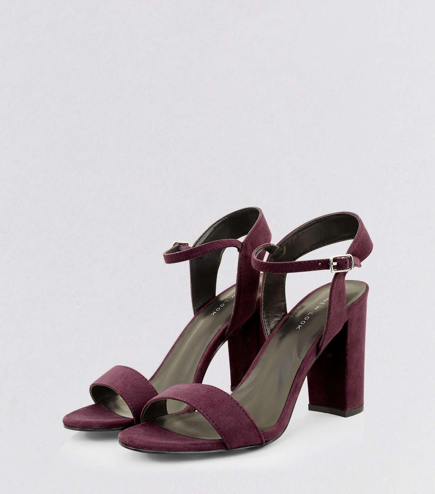 Purple Suedette Block Heel Ankle Strap Sandals Image 3
