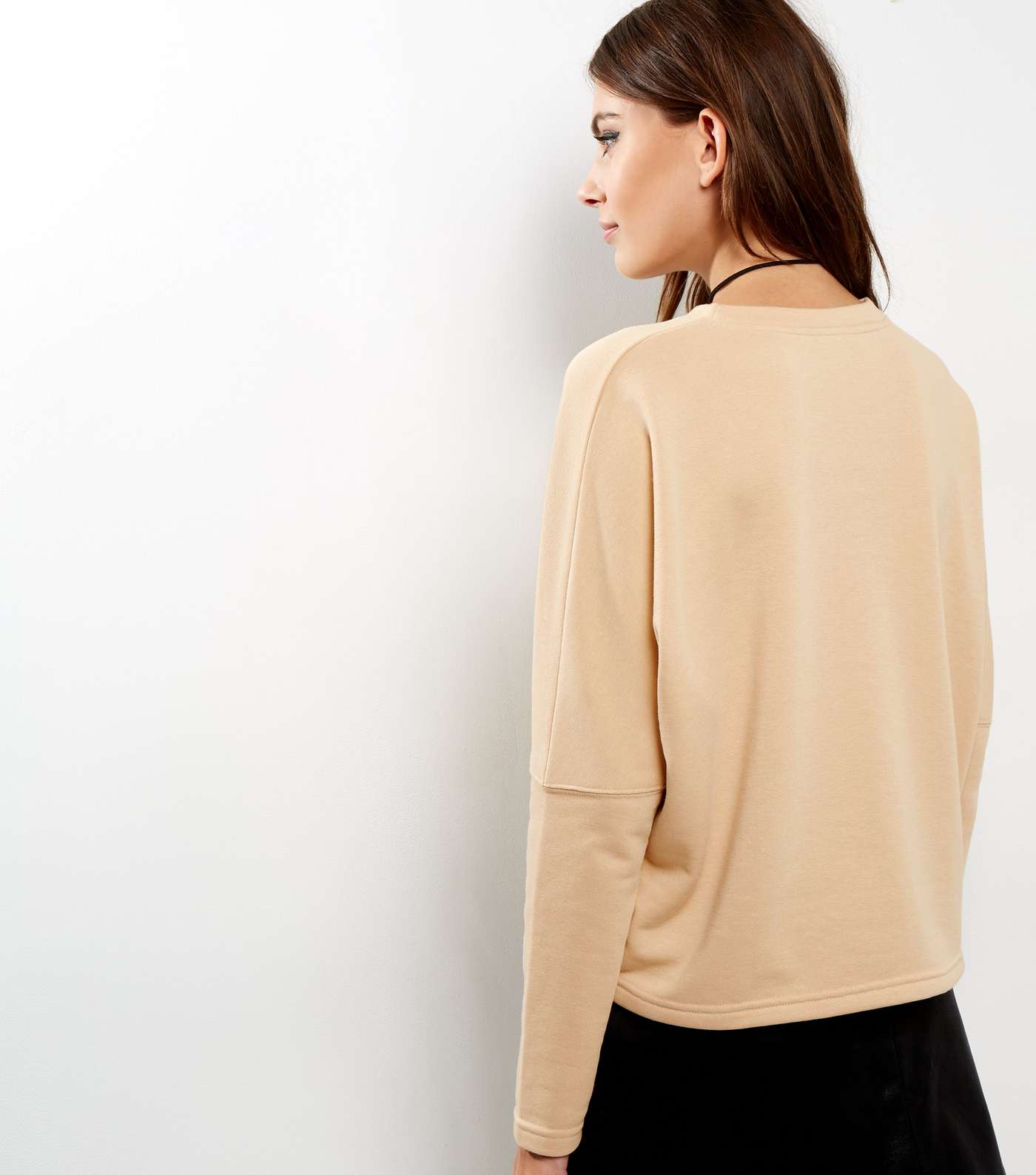 Cream Batwing Sleeve Cropped Sweater  Image 3
