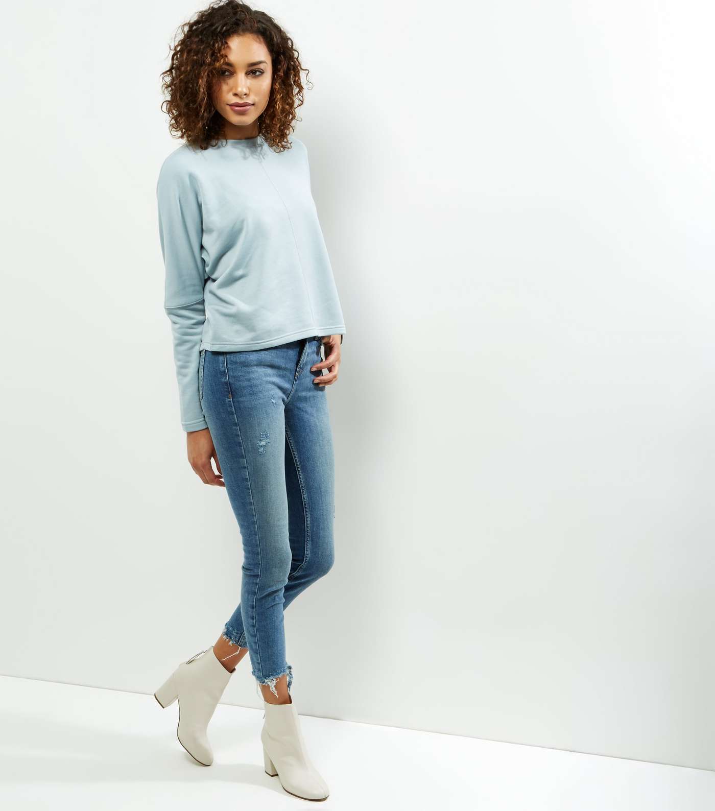 Pale Blue Batwing Sleeve Cropped Sweater  Image 2
