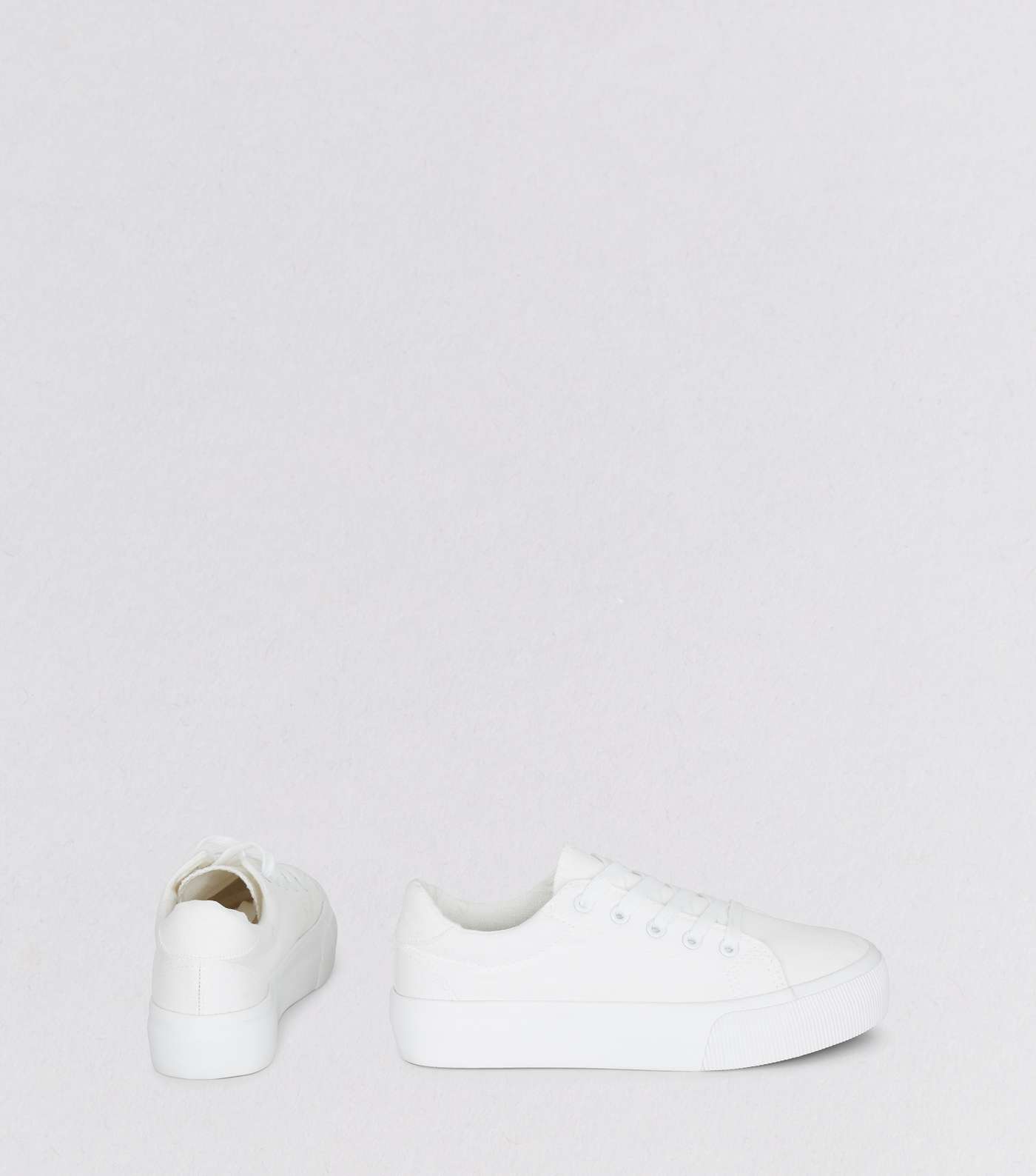 White Lace Up Platform Trainers Image 4