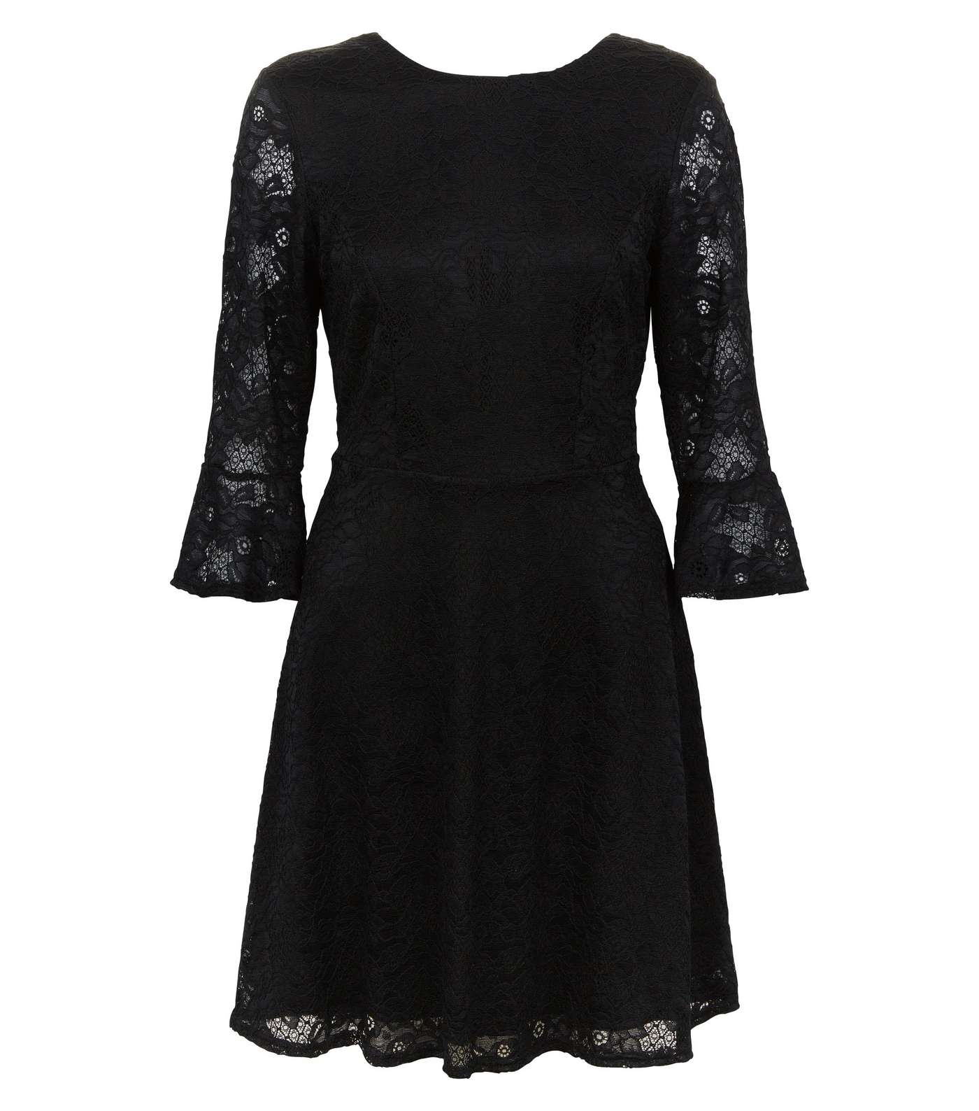 Black Lace Bell Sleeve Skater Dress  Image 4