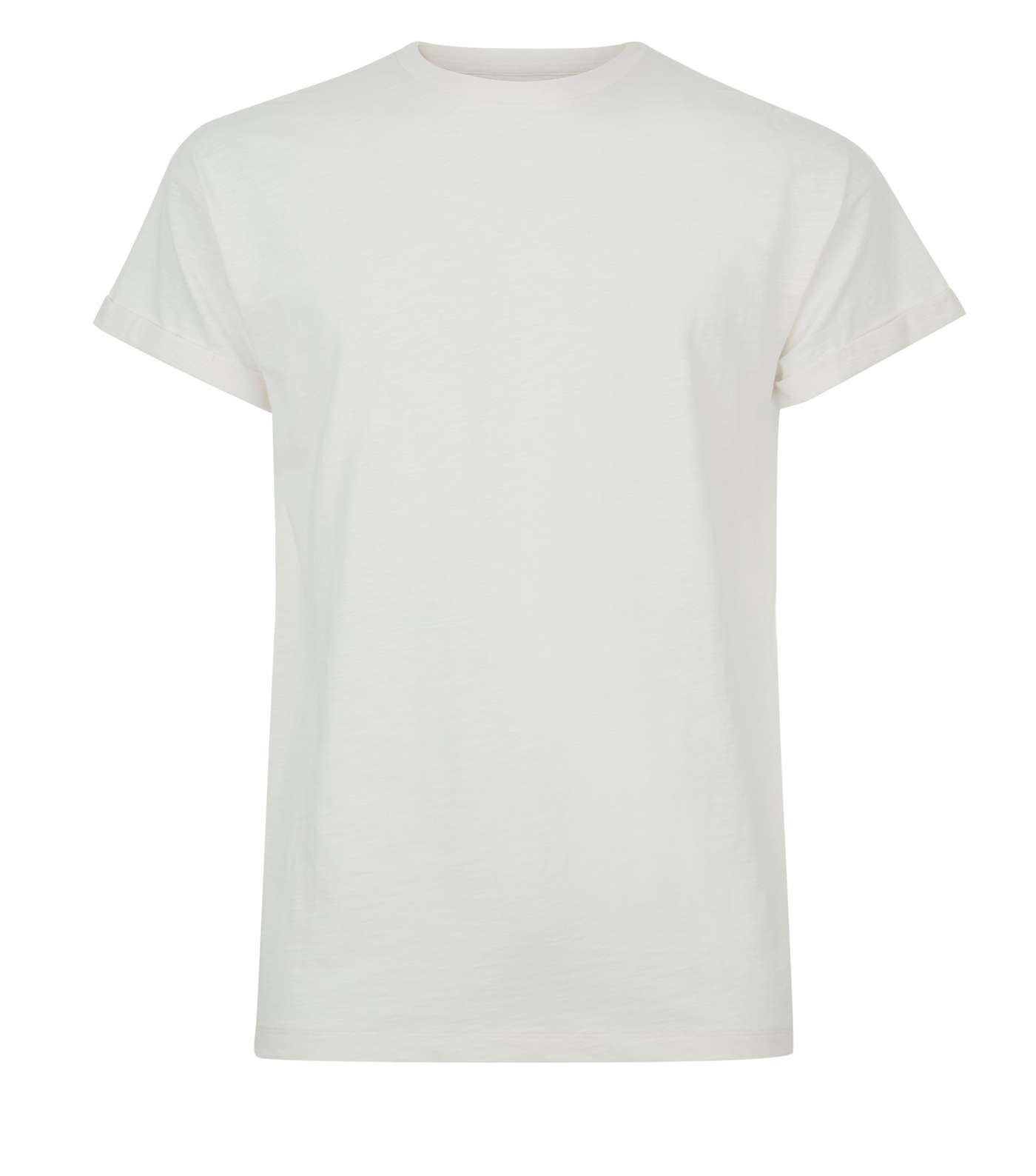 Cream Cotton Roll Sleeve T-Shirt Image 4