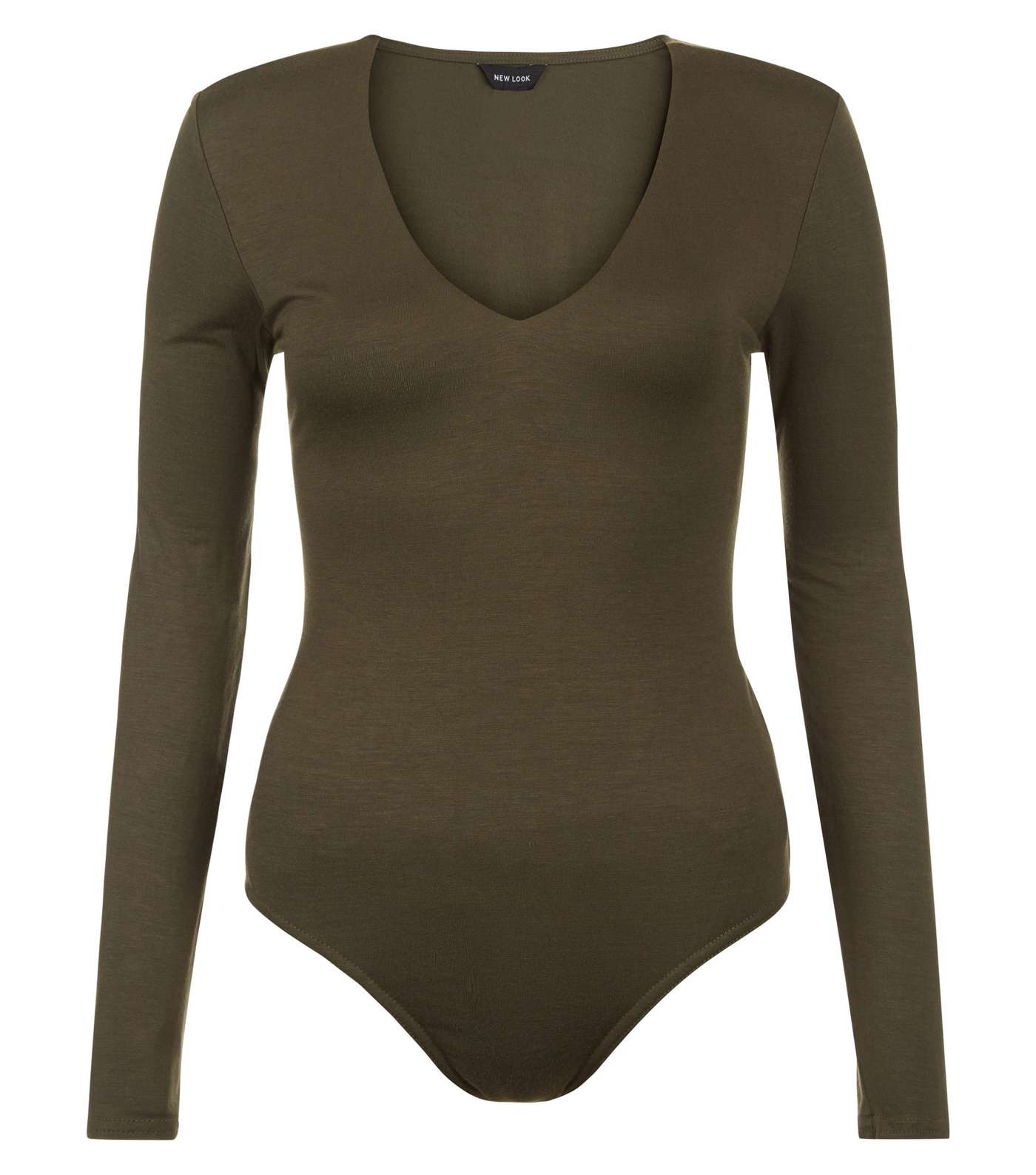 Khaki V Neck Long Sleeve Bodysuit  Image 4