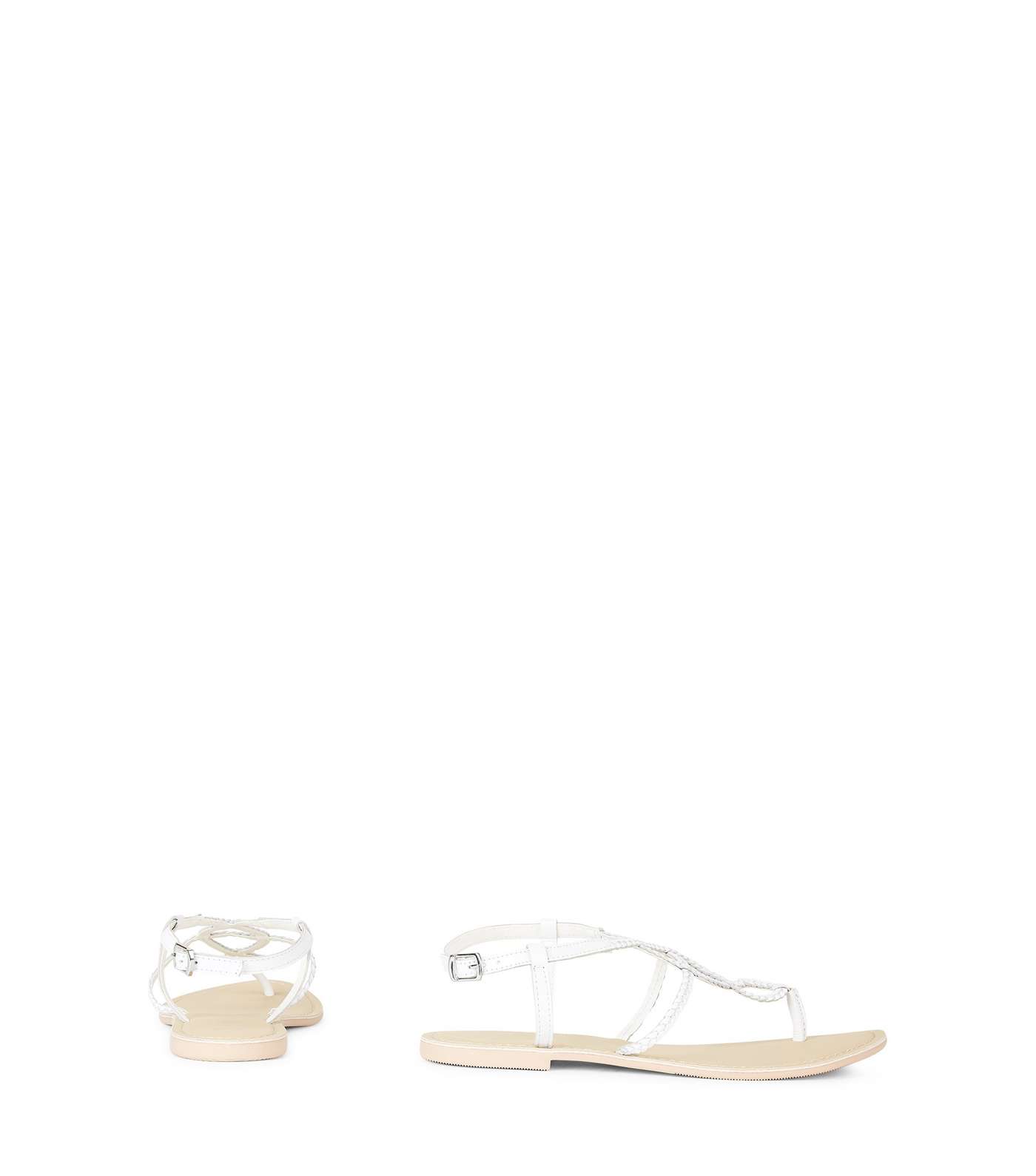 Wide Fit White Leather Plaited Sandals Image 4