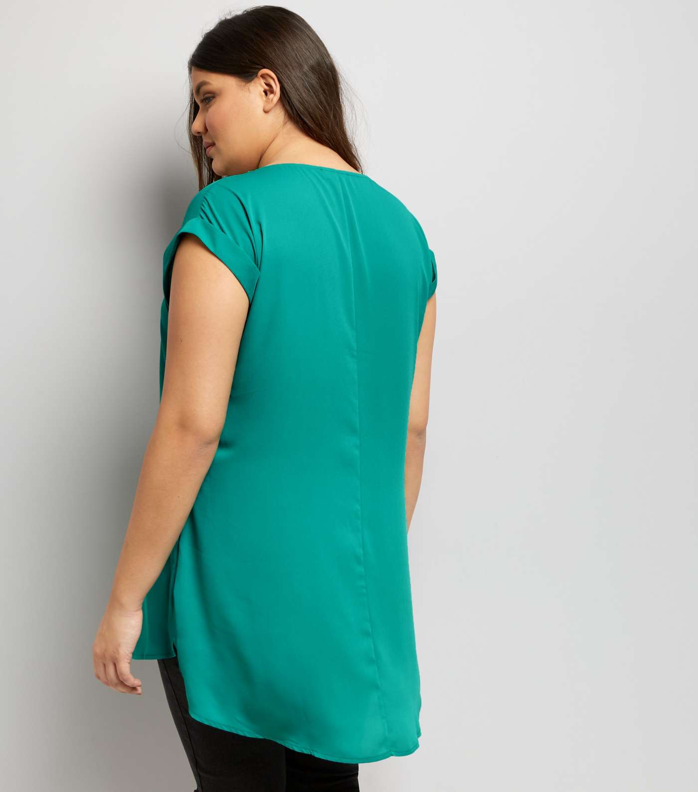Curves Green Zip Neck Tunic Top Image 3