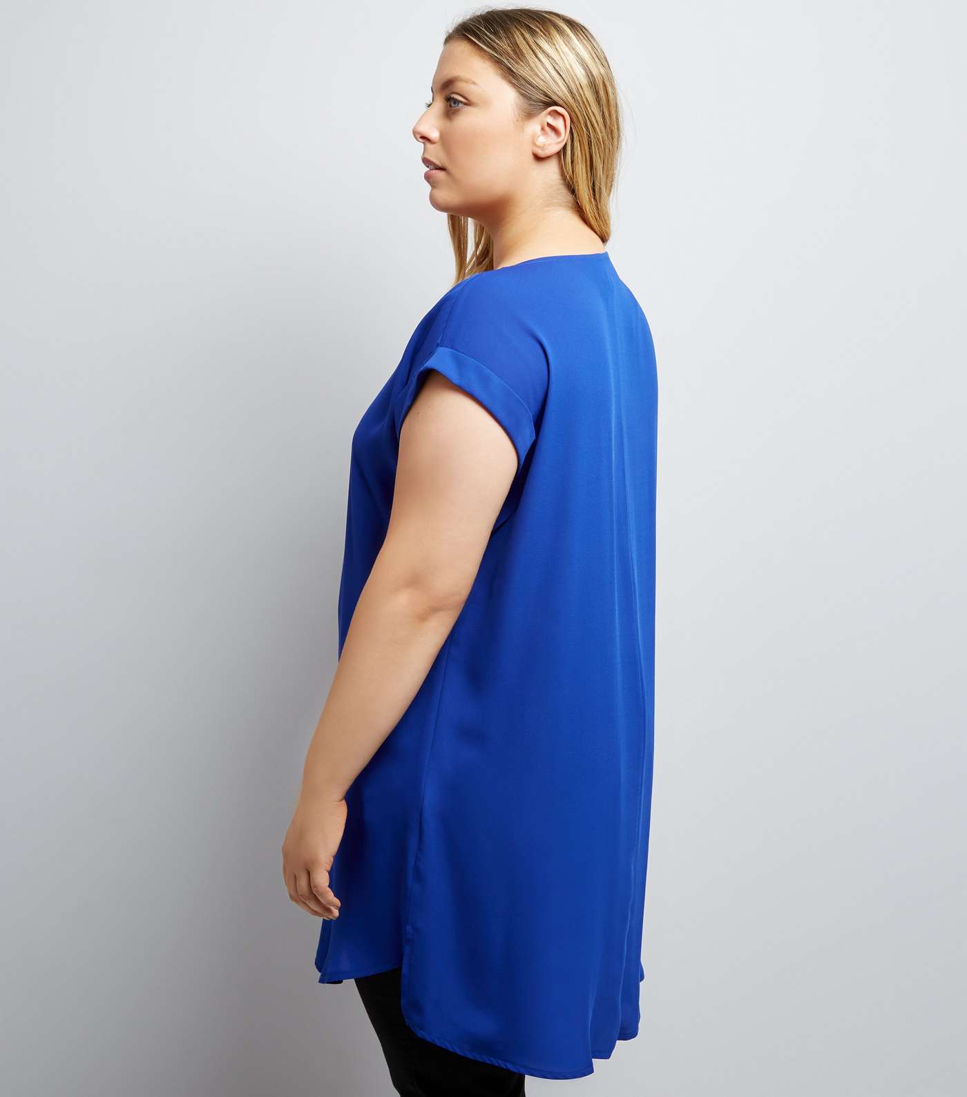 Curves Blue Zip Neck Tunic Top Image 3