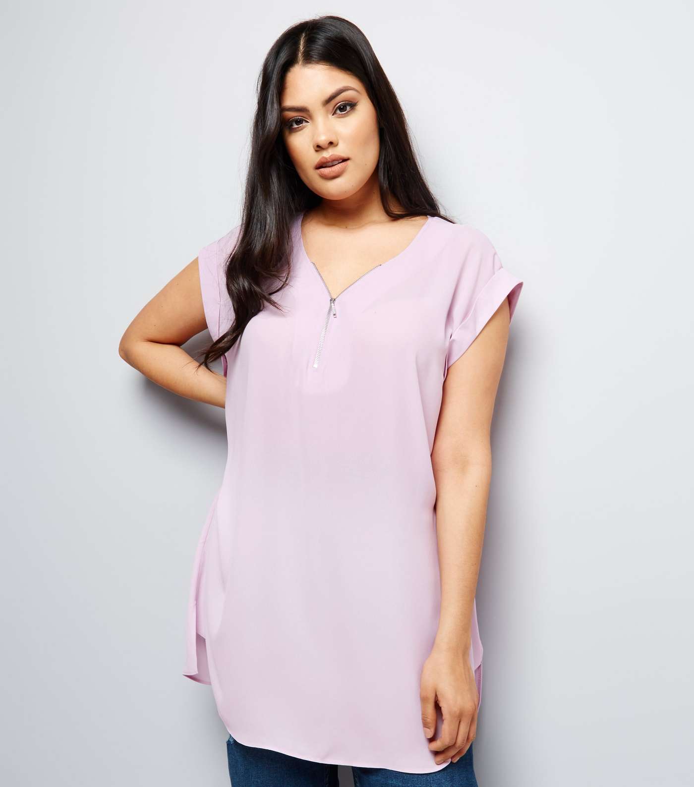 Curves Lilac Zip Neck Tunic Top