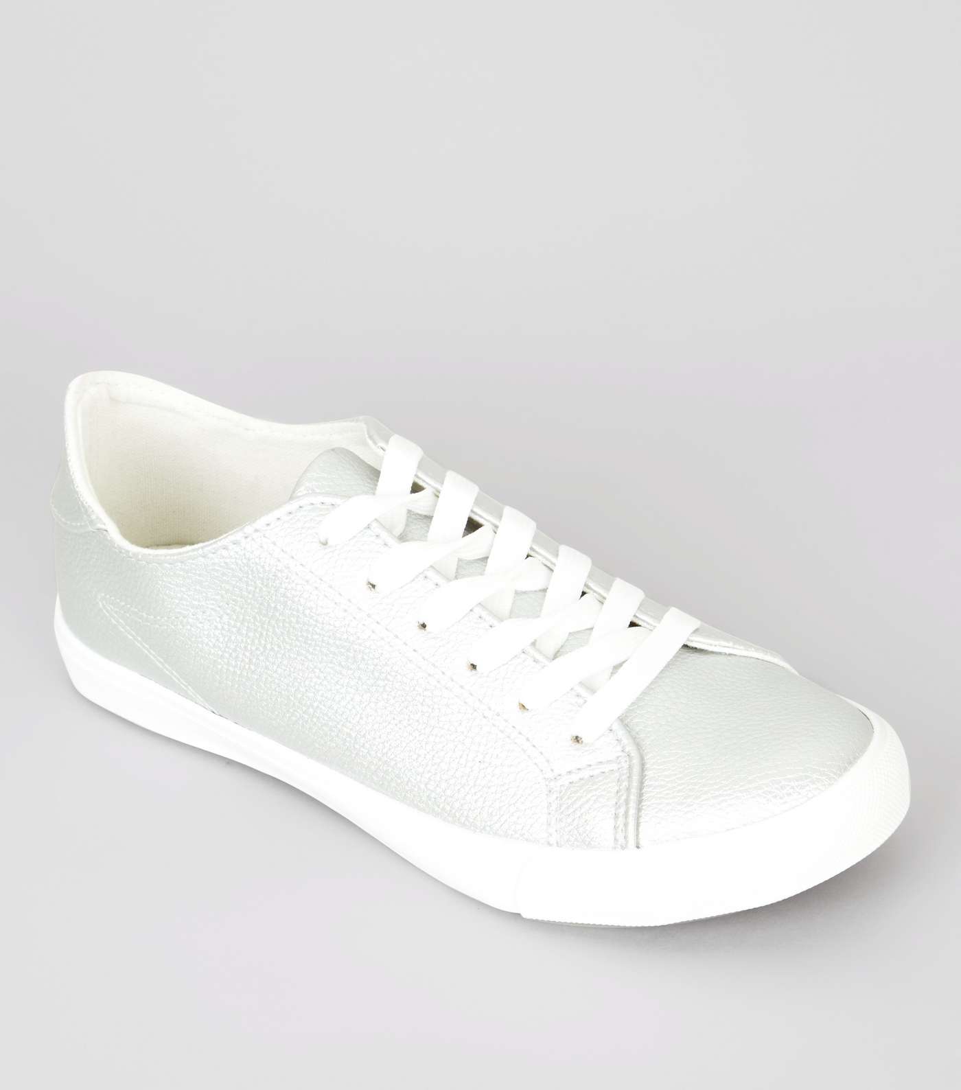 Silver Contrast Sole Lace Up Trainers