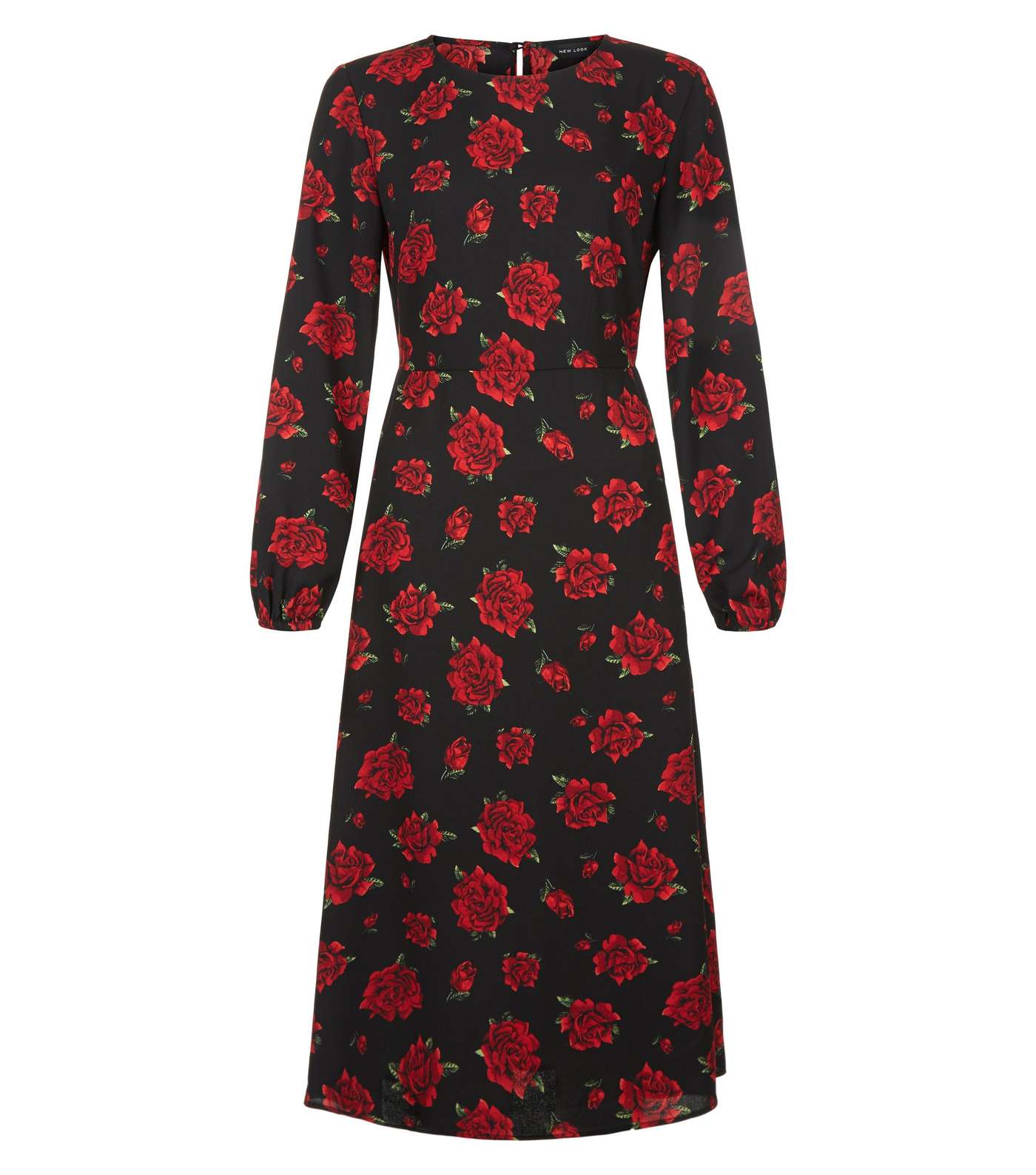 Black Floral Print Long Sleeve Midi Dress Image 4