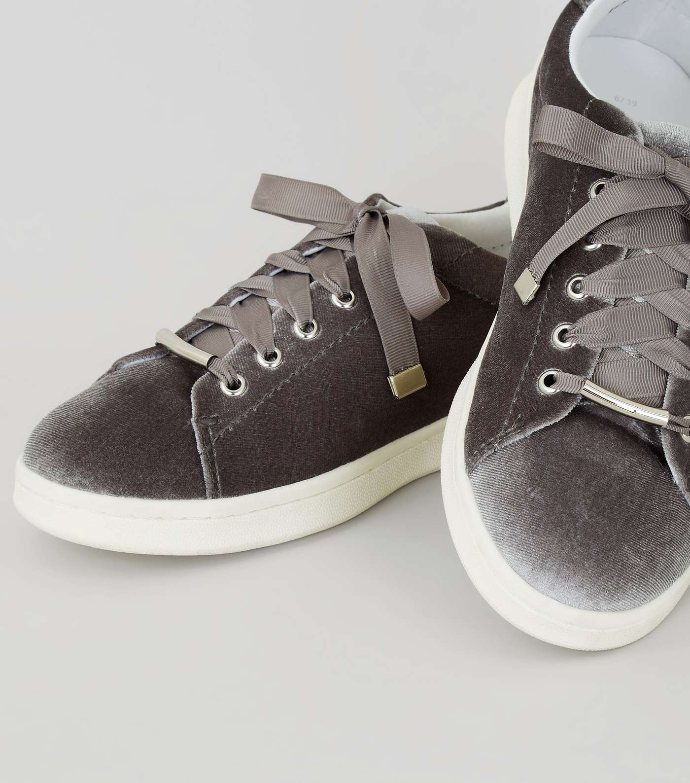 Grey Velvet Lace Up Trainers  Image 4
