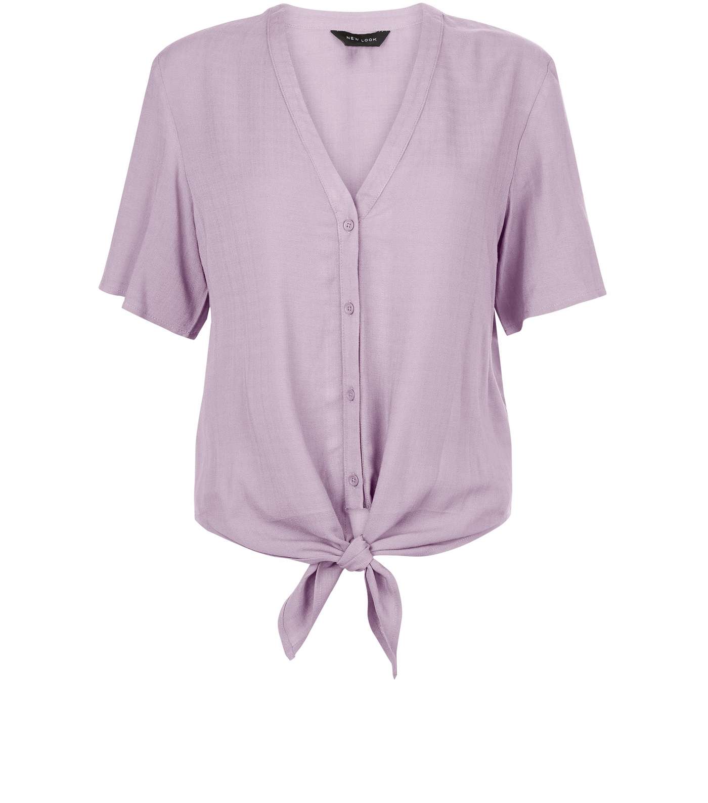 Lilac V Neck Tie Front Cropped Shirt  Image 4