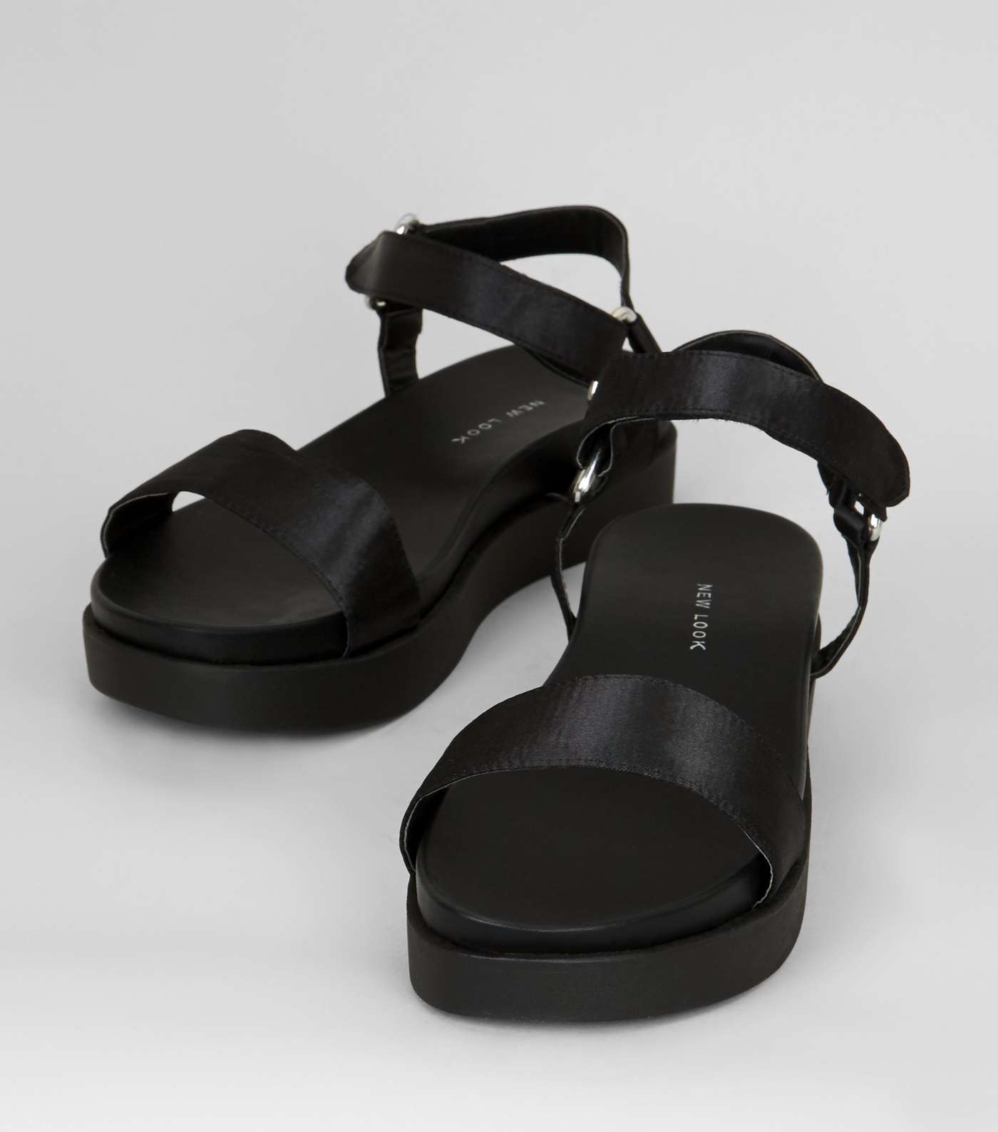 Black Satin Flatform Sandals Image 4