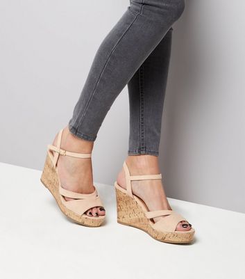 nude wide width wedges