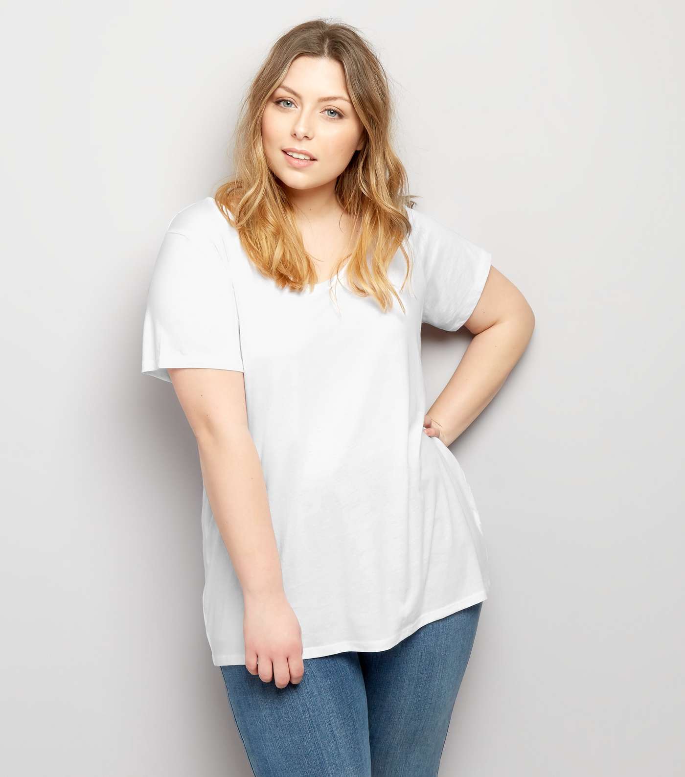 Curves White Scoop Neck T-Shirt