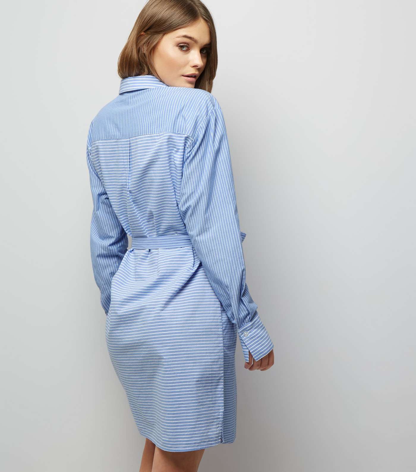 Blue Spliced Stripe Shirt Dress Image 3