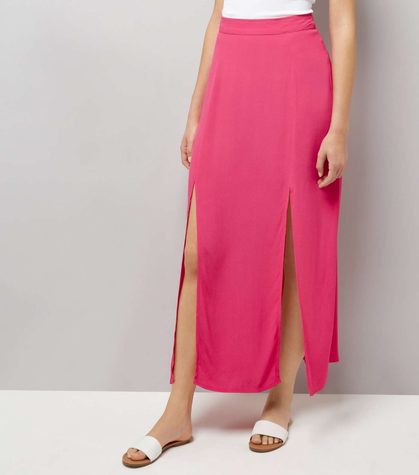 Bright Pink Split Side Maxi Skirt Image 2