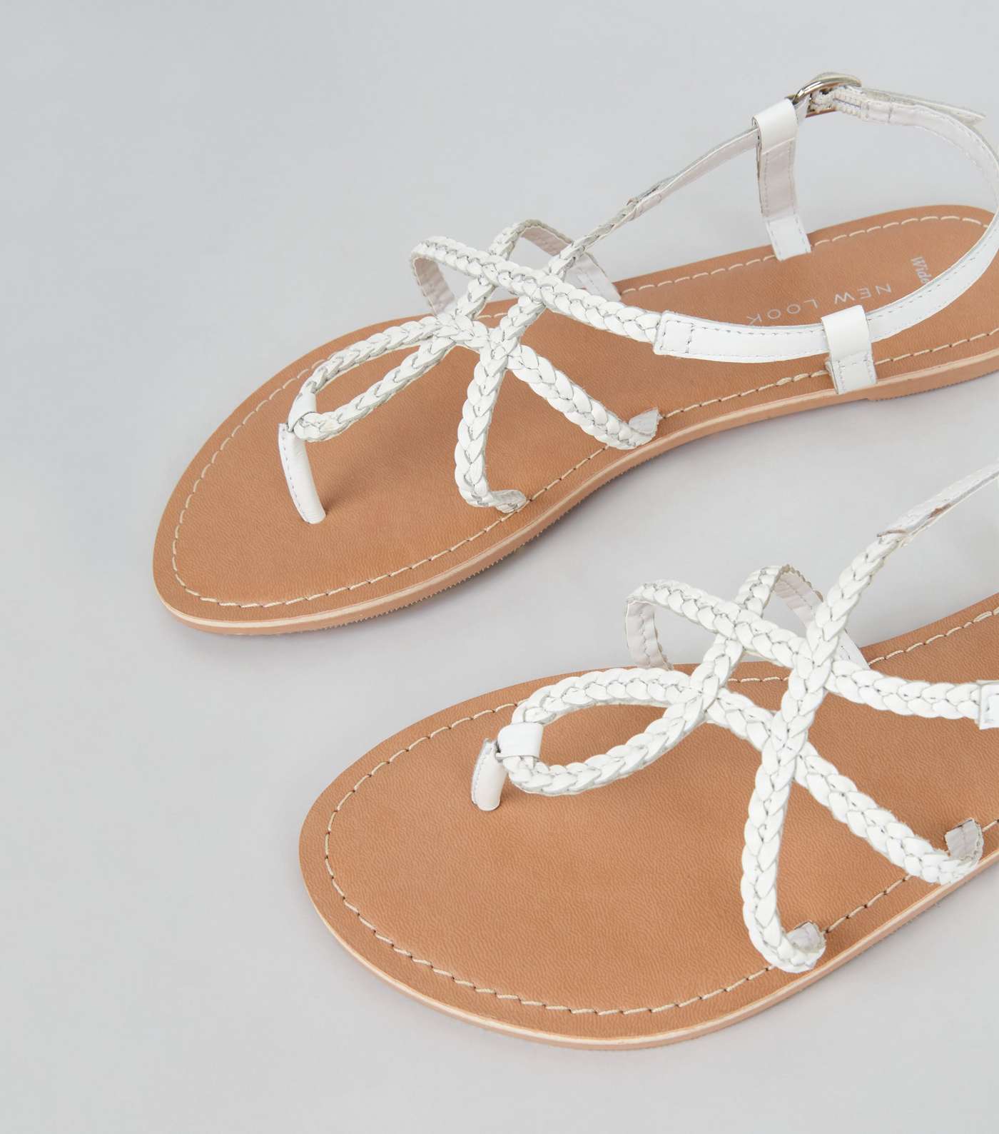 Wide Fit White Leather Plaited Sandals Image 4